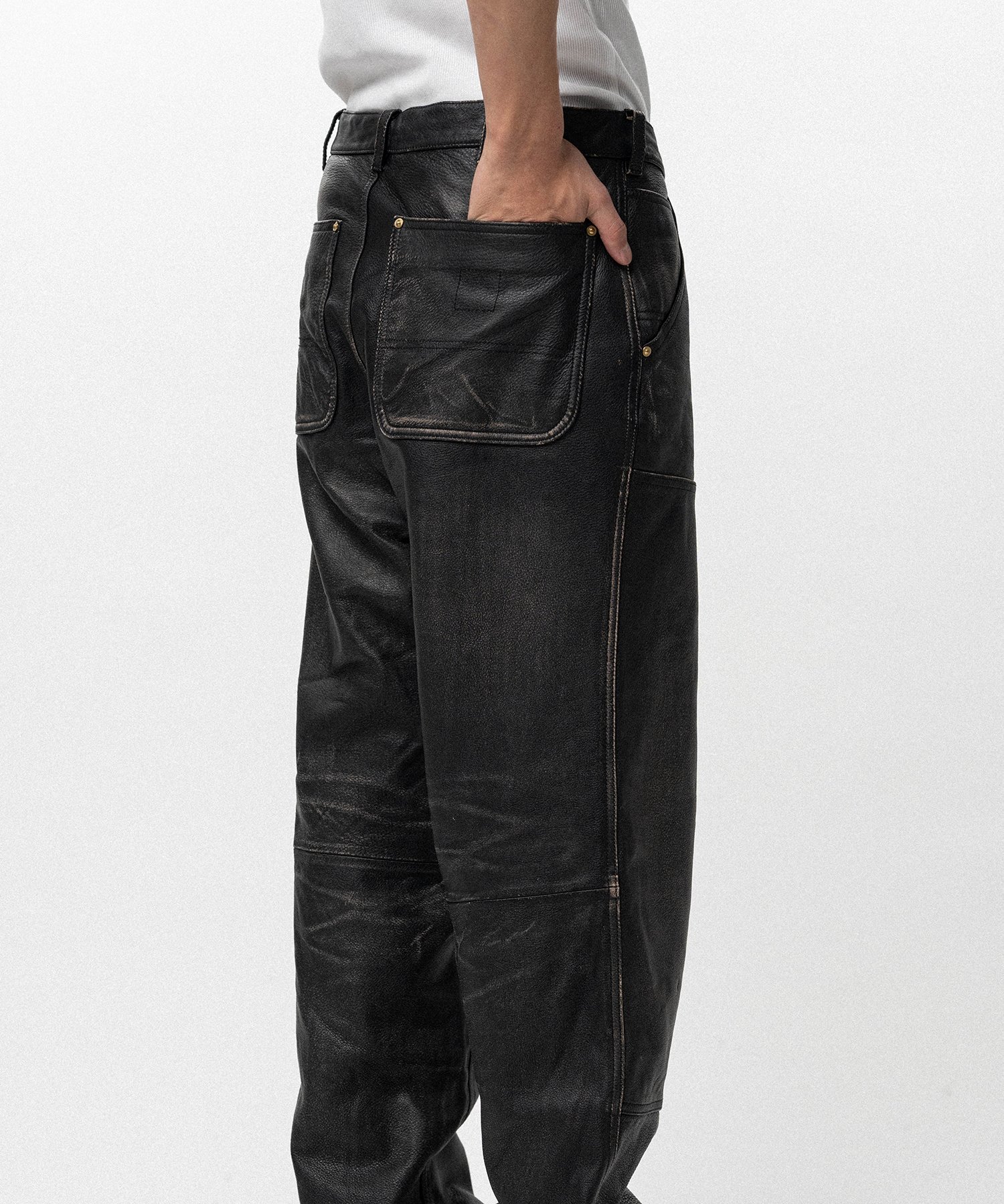 Distressed Leather Painter Pants