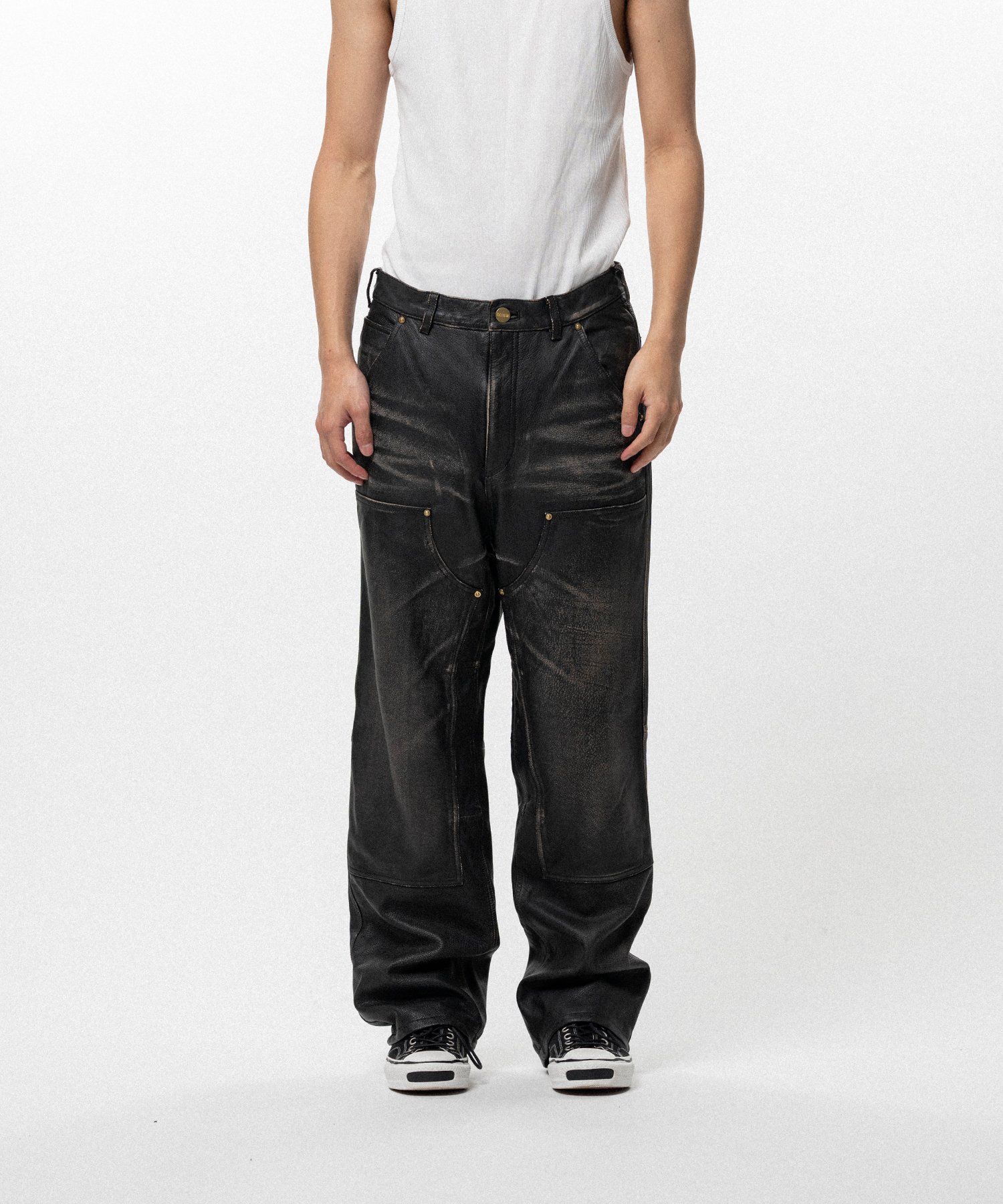 Distressed Leather Painter Pants