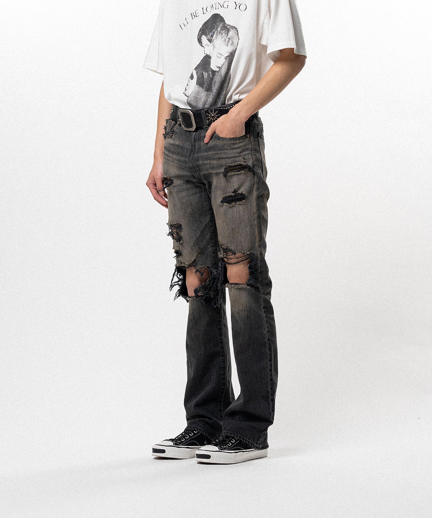 Distressed Bootcut Slim Denim Pants