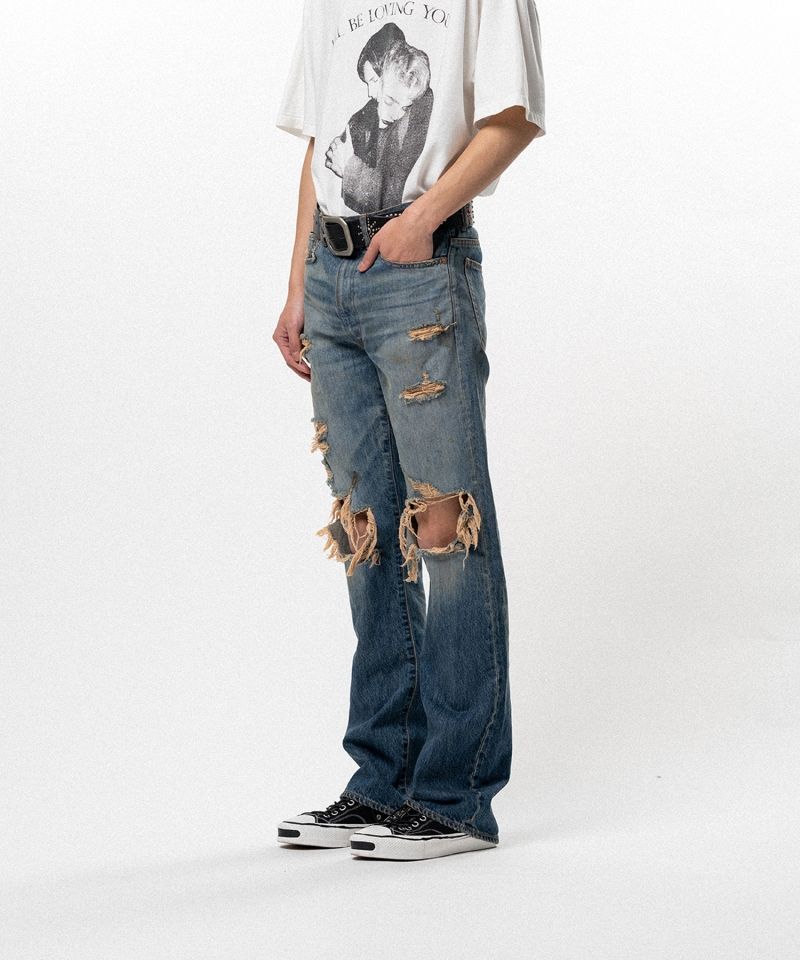 Distressed Bootcut Slim Denim Pants