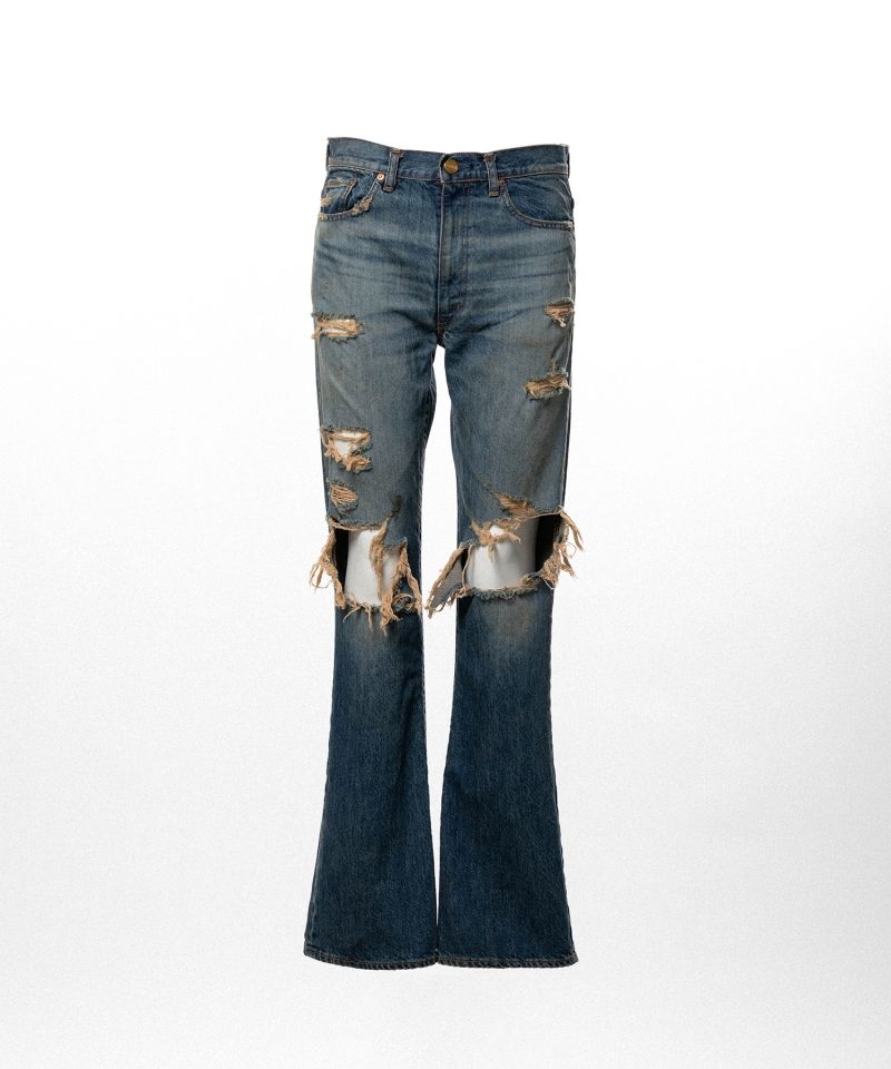 Distressed Bootcut Slim Denim Pants