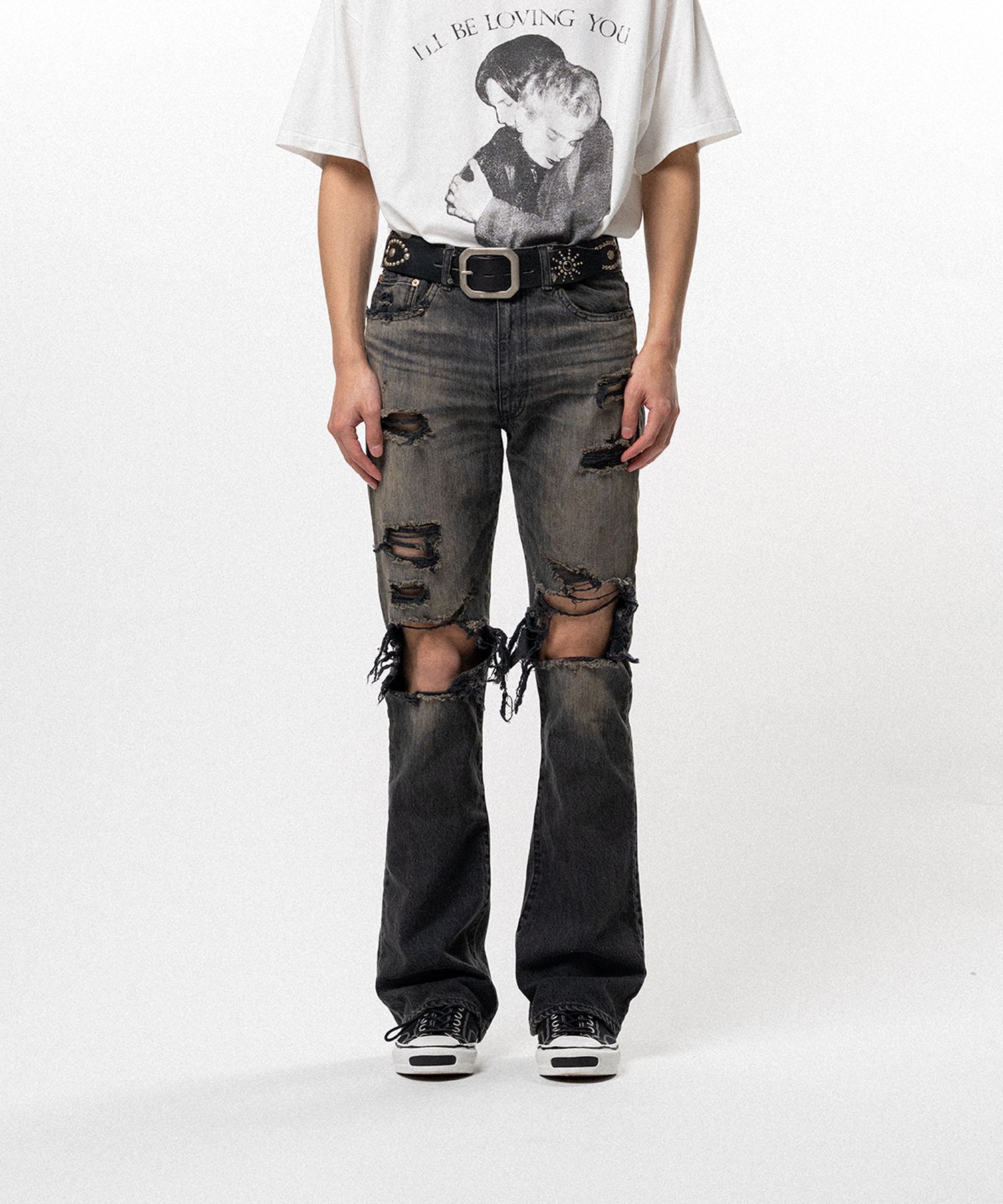 Distressed Bootcut Slim Denim Pants