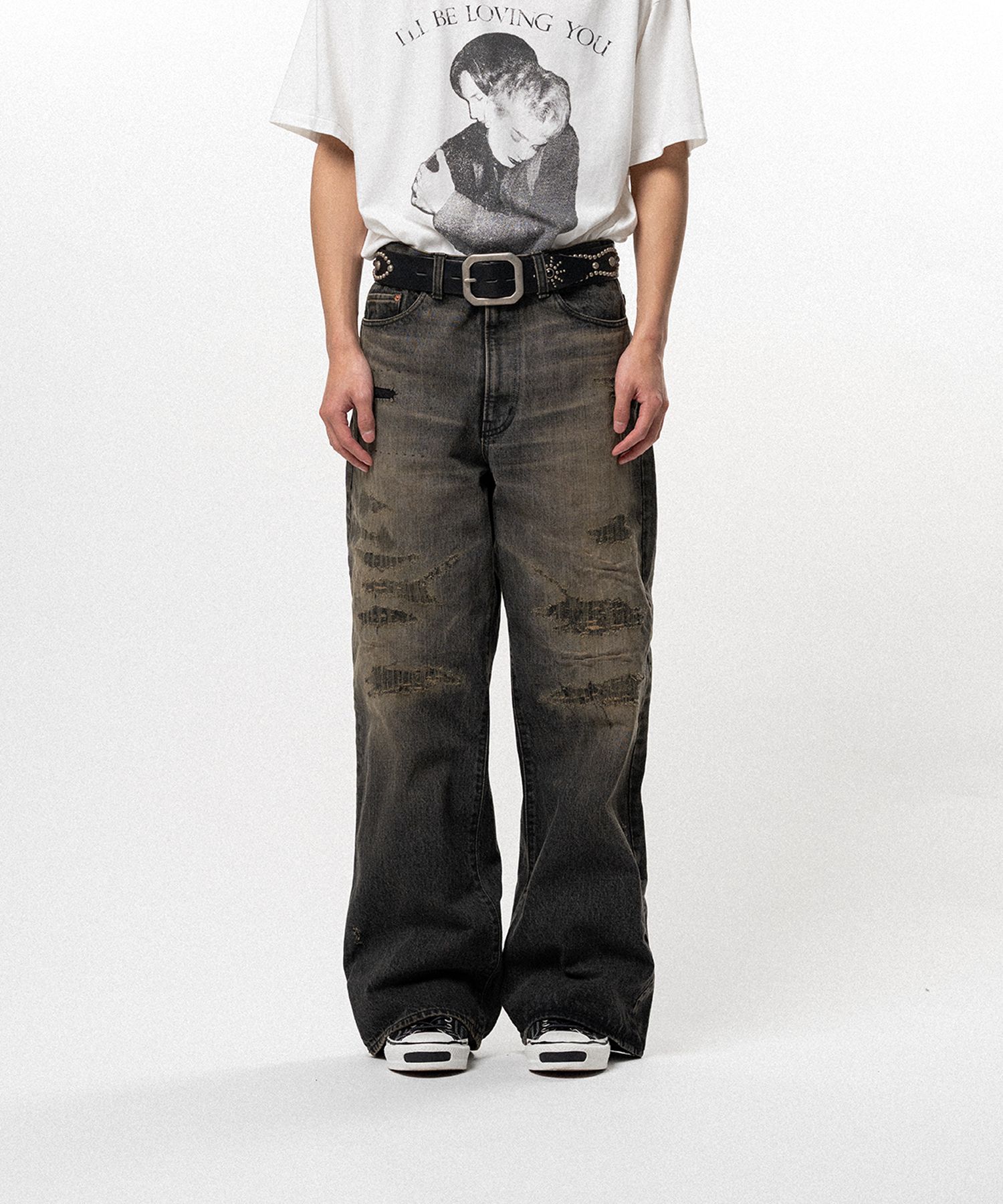BORO Bootcut Wide Denim Pants