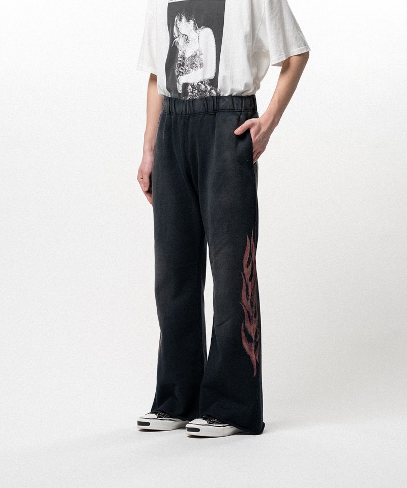 "CRAYON FLAME" Distressed Bootcut Sweat Pants