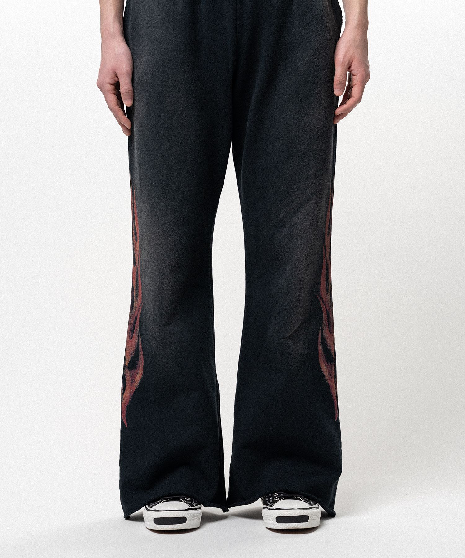 "CRAYON FLAME" Distressed Bootcut Sweat Pants