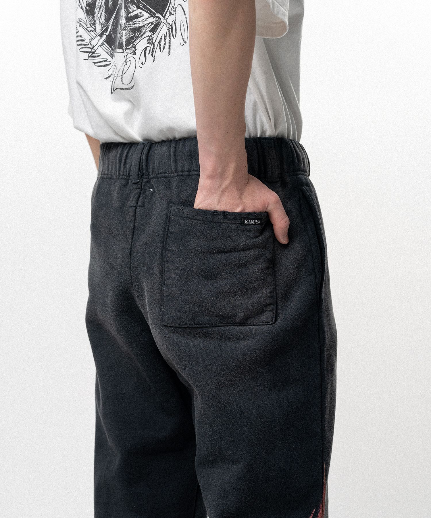 "CRAYON FLAME" Distressed Bootcut Sweat Pants