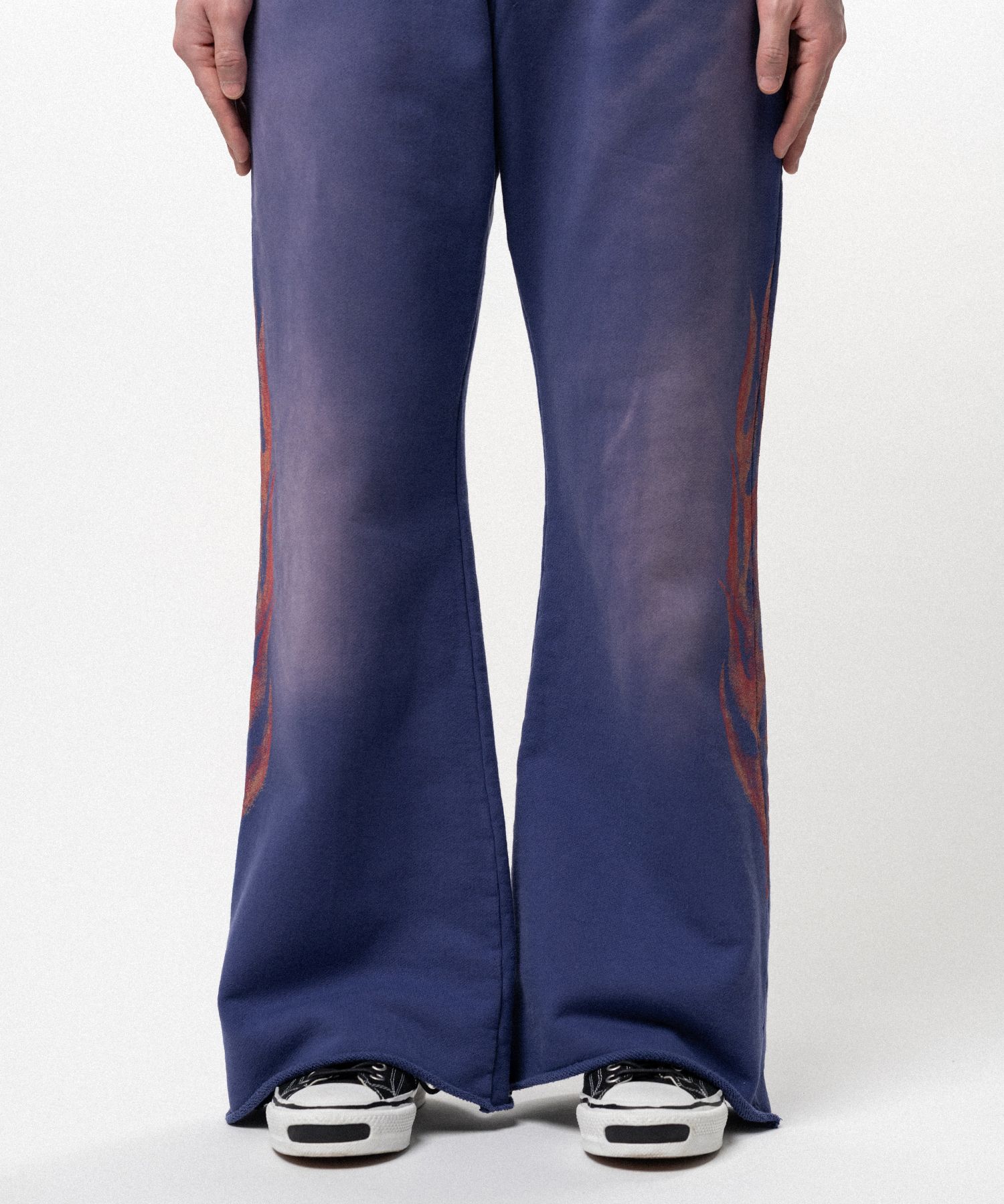 "CRAYON FLAME" Distressed Bootcut Sweat Pants