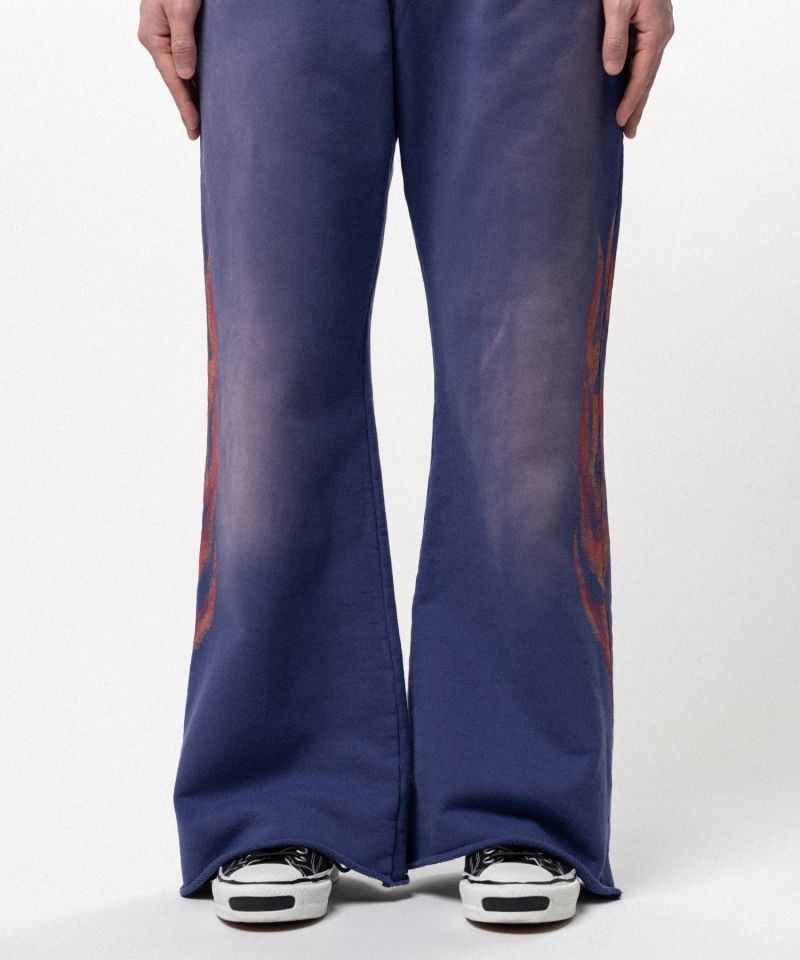 "CRAYON FLAME" Distressed Bootcut Sweat Pants