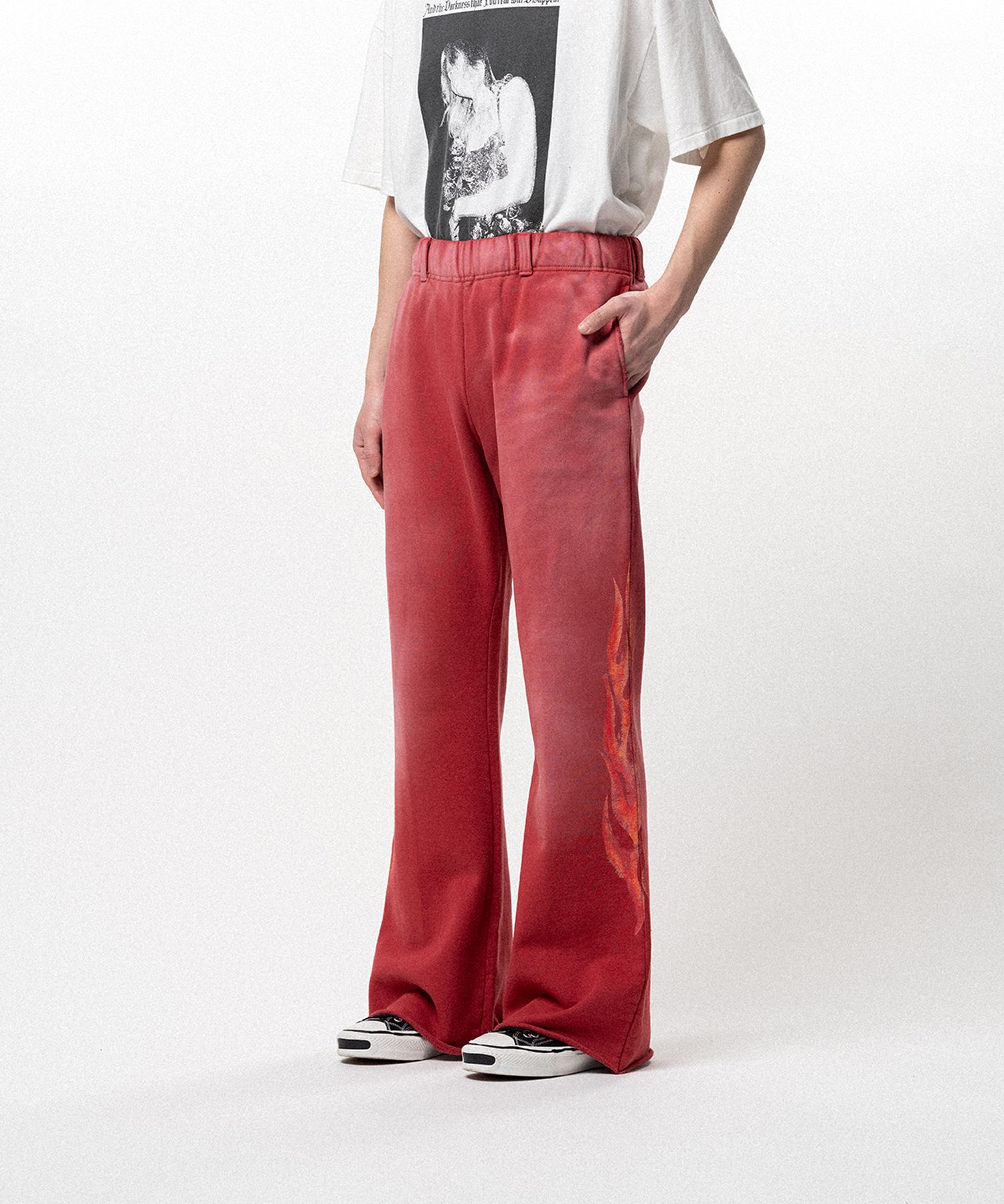 "CRAYON FLAME" Distressed Bootcut Sweat Pants