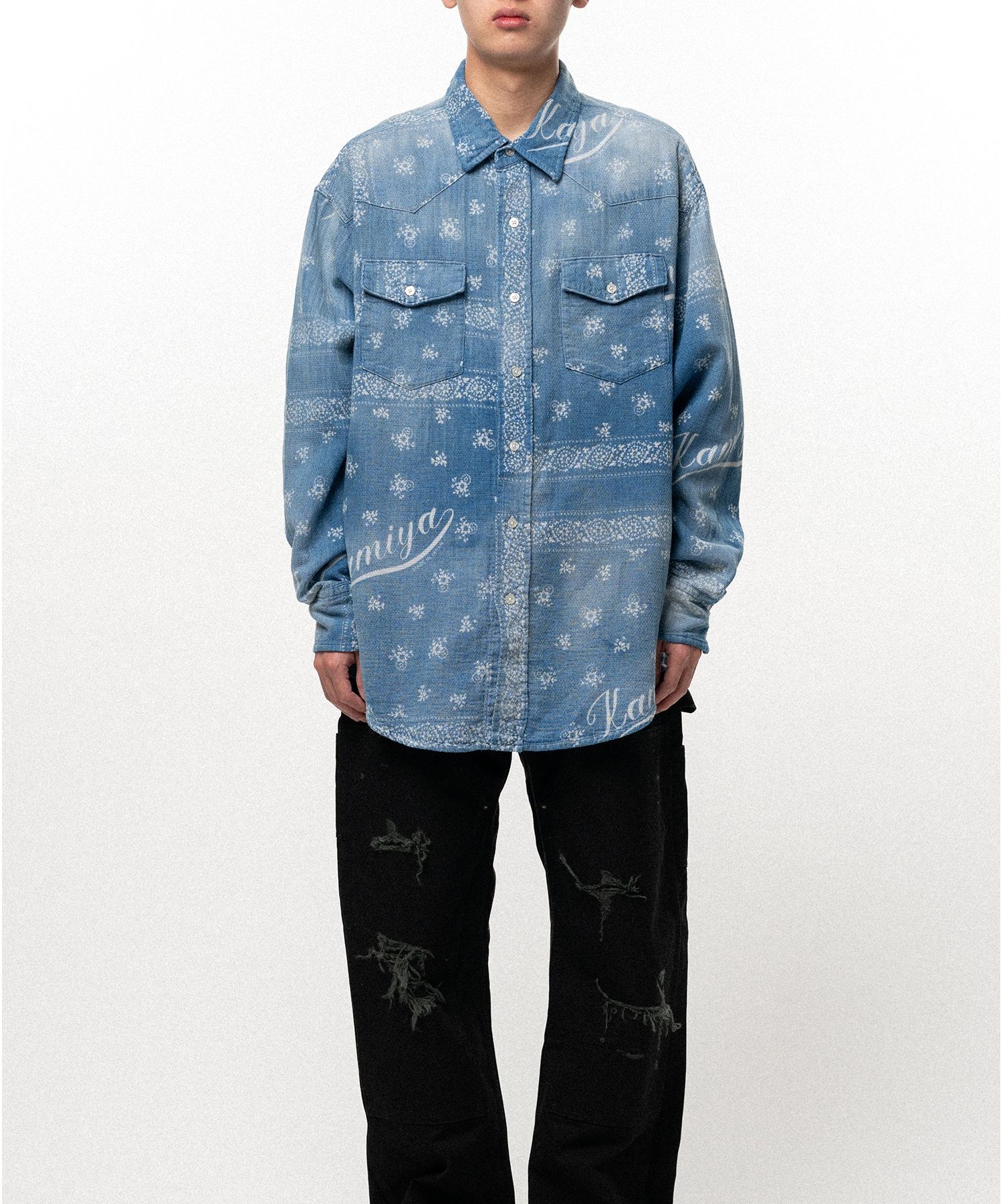 Bandana Discharge Print Western Shirt