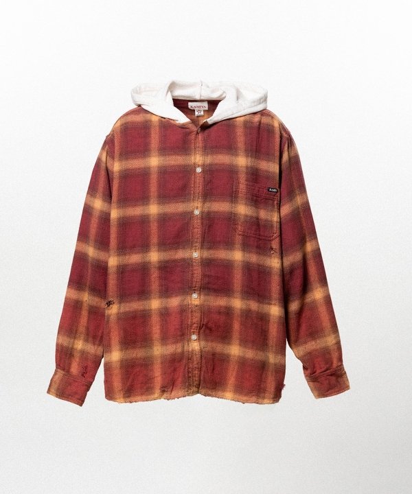 Distressed Hooded Checked Shirt