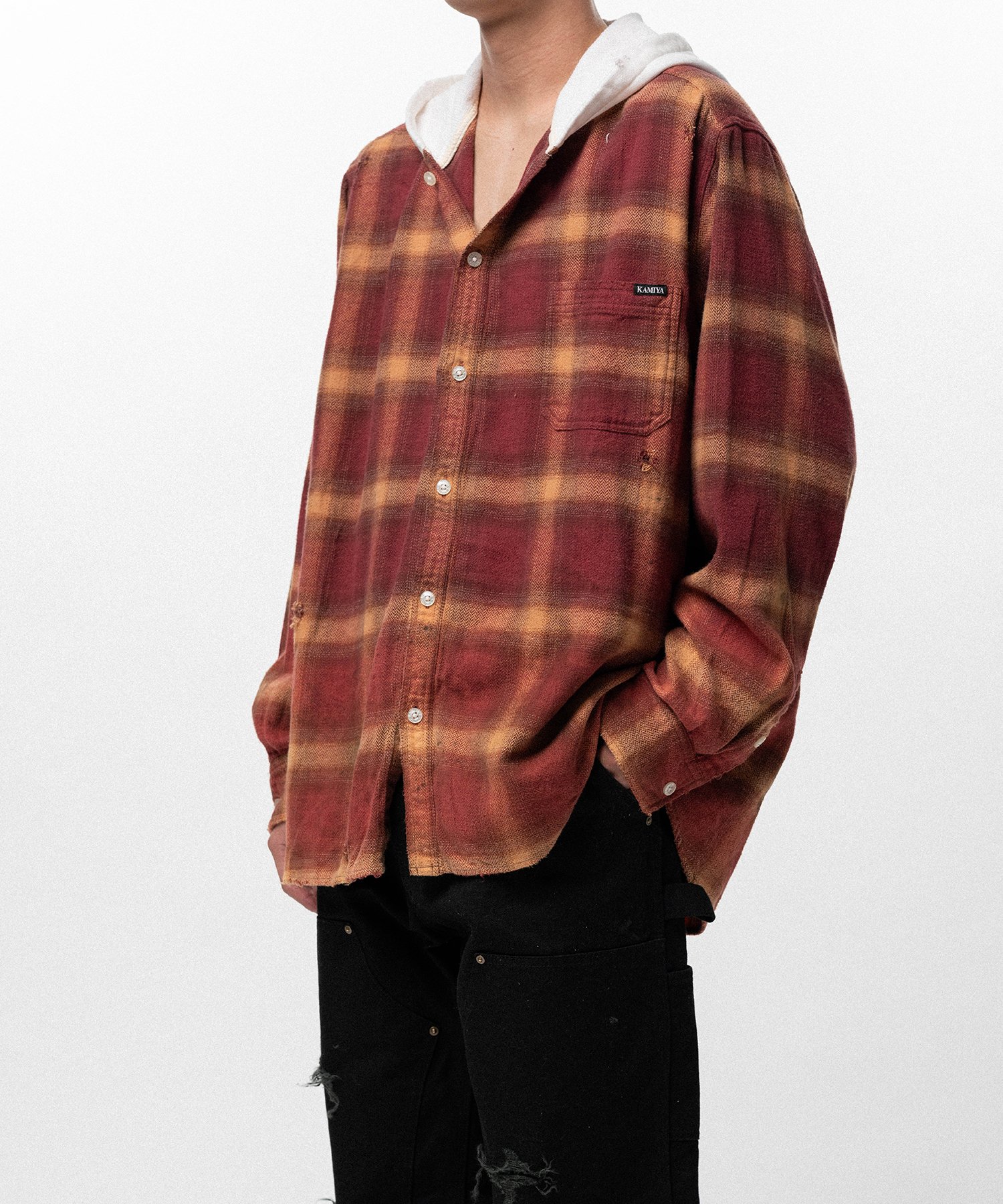 Distressed Hooded Checked Shirt