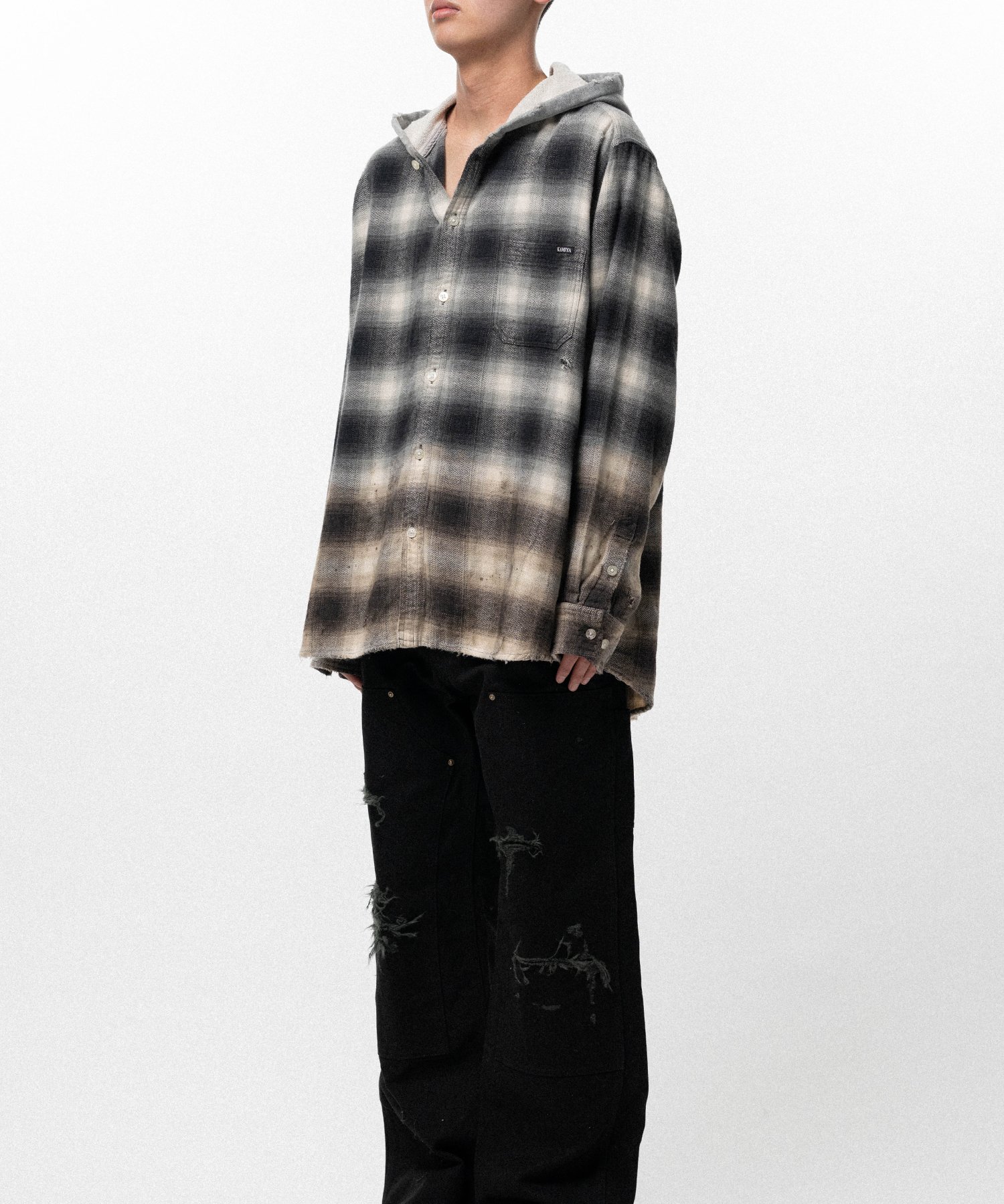 Distressed Hooded Checked Shirt