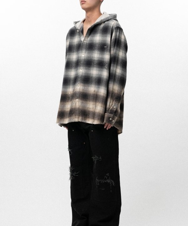 Distressed Hooded Checked Shirt