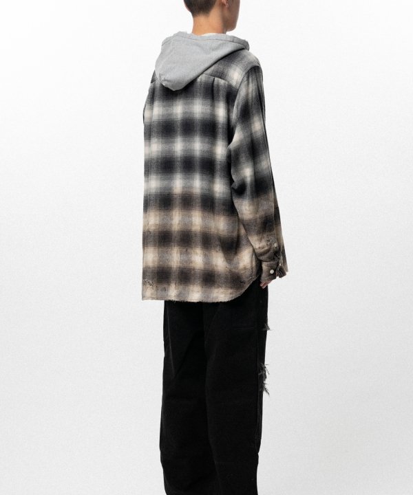 Distressed Hooded Checked Shirt