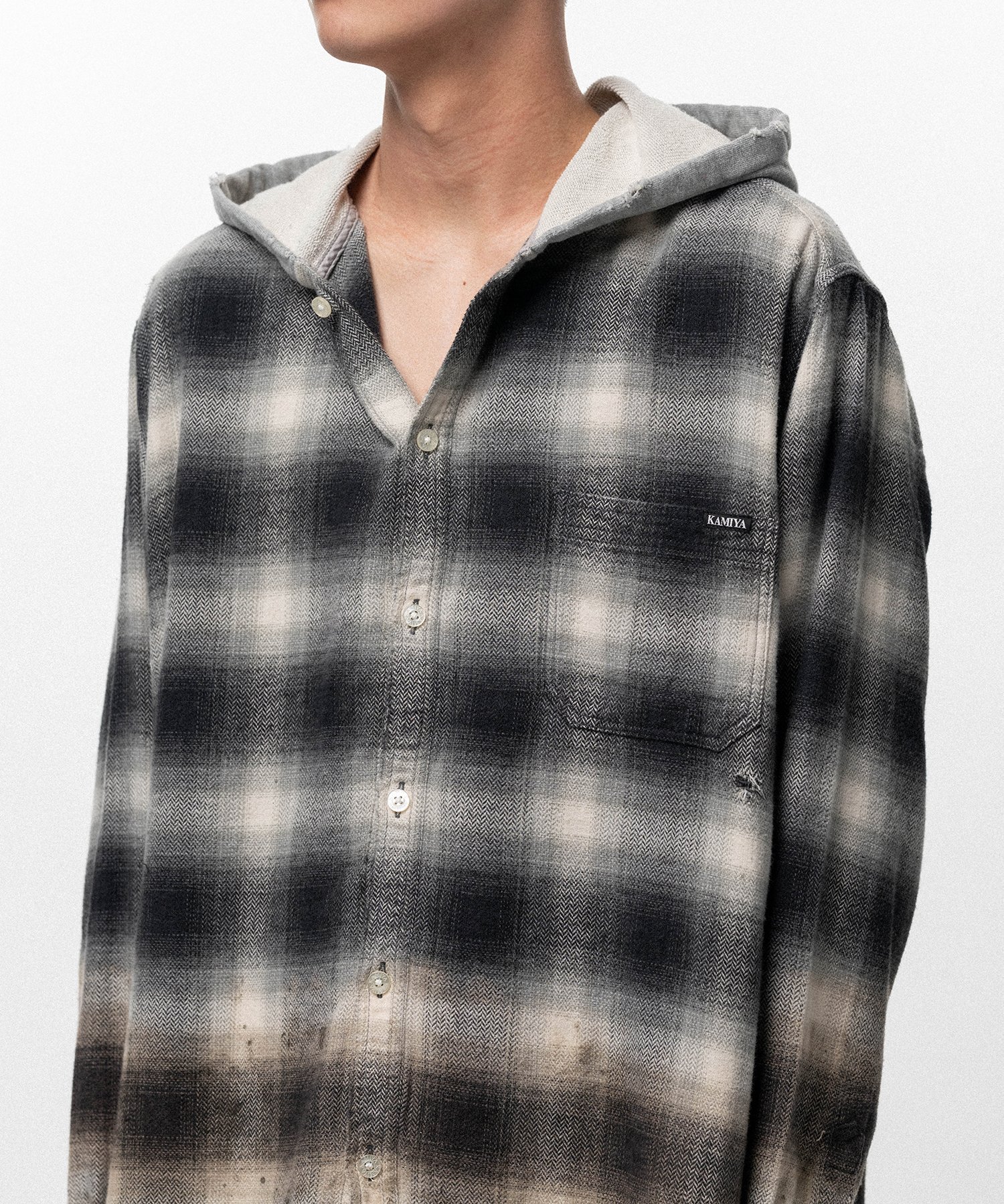 Distressed Hooded Checked Shirt