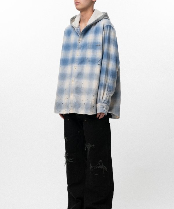 Distressed Hooded Checked Shirt