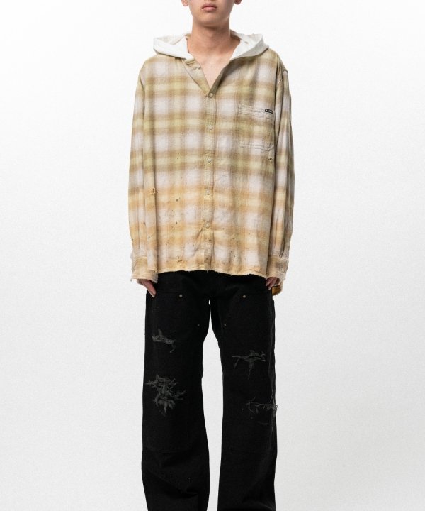 Distressed Hooded Checked Shirt