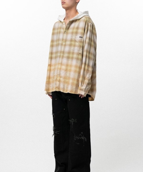 Distressed Hooded Checked Shirt