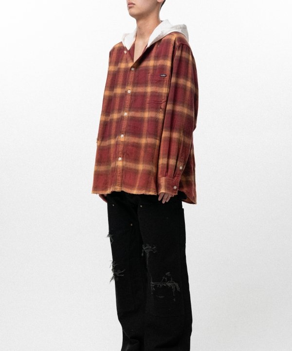 Distressed Hooded Checked Shirt