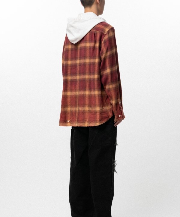 Distressed Hooded Checked Shirt