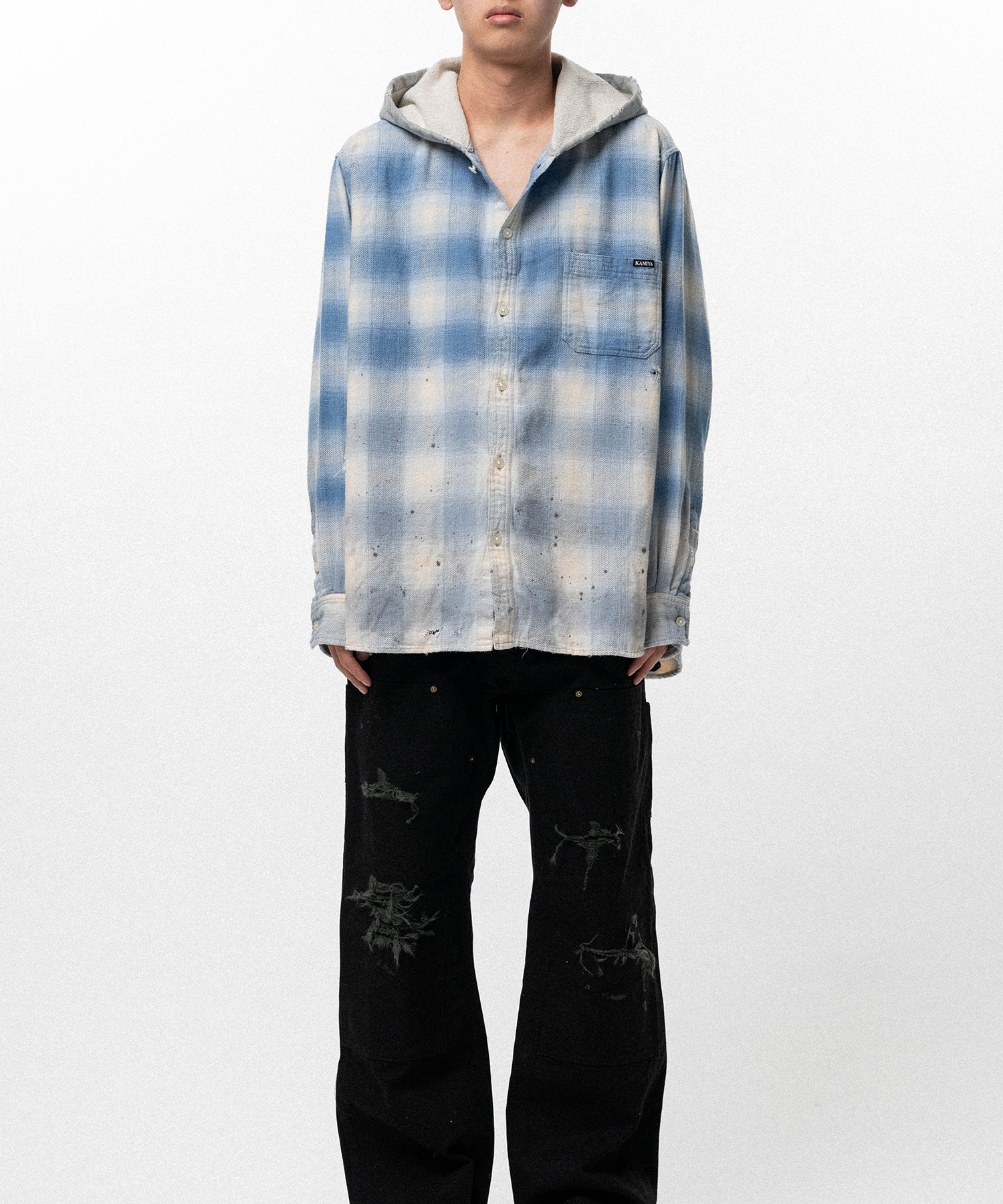 Distressed Hooded Checked Shirt