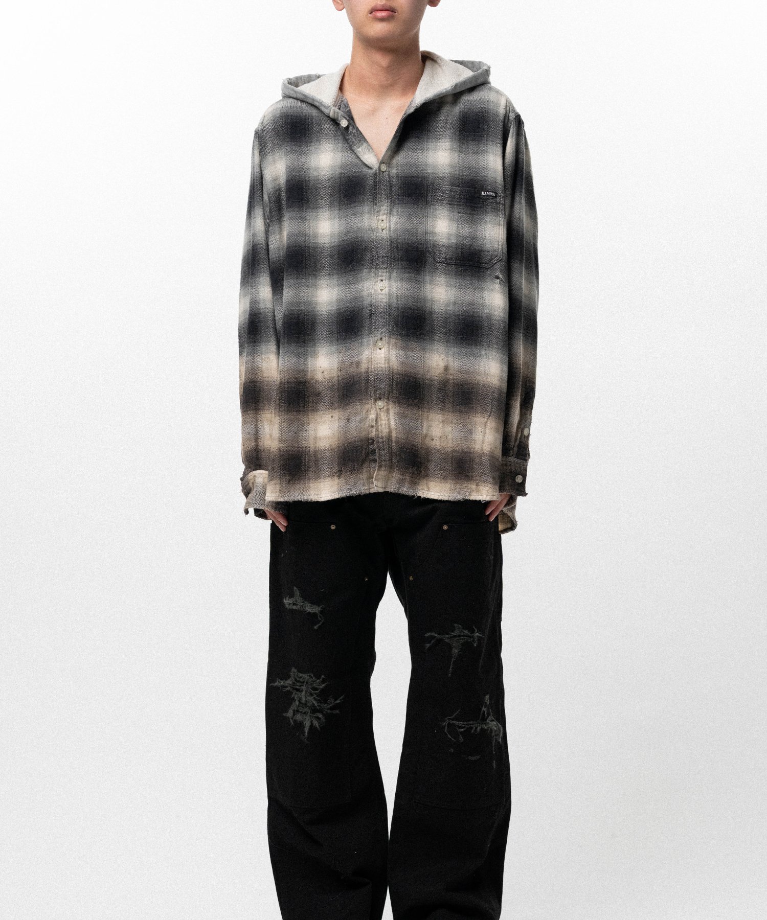 Distressed Hooded Checked Shirt
