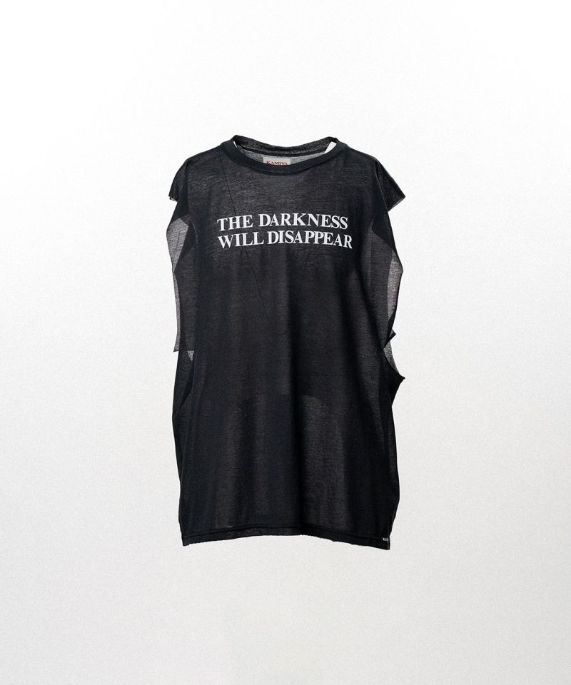 Typography Print Sheer Jersey Sleeveless T-shirt