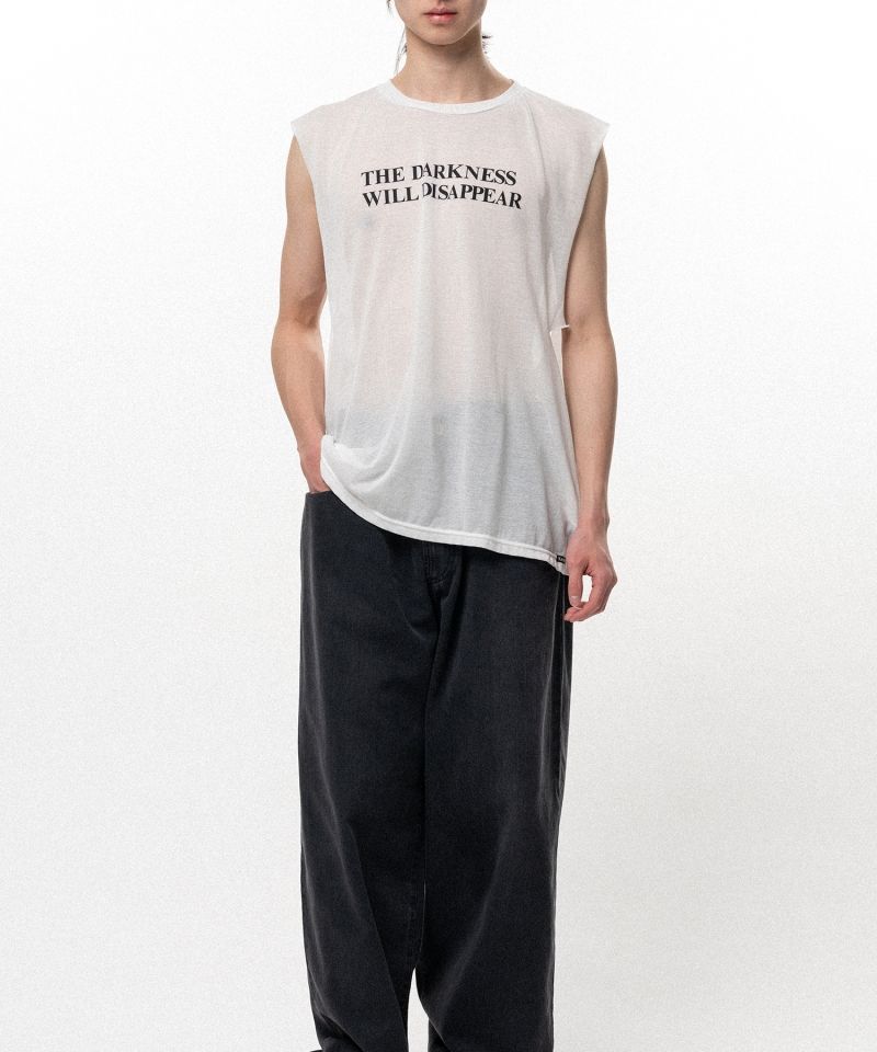 Typography Print Sheer Jersey Sleeveless T-shirt