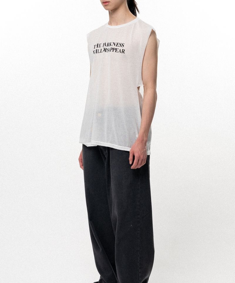 Typography Print Sheer Jersey Sleeveless T-shirt