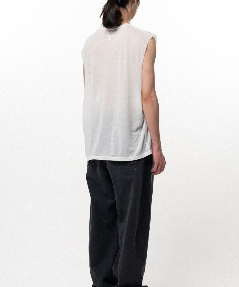 Typography Print Sheer Jersey Sleeveless T-shirt