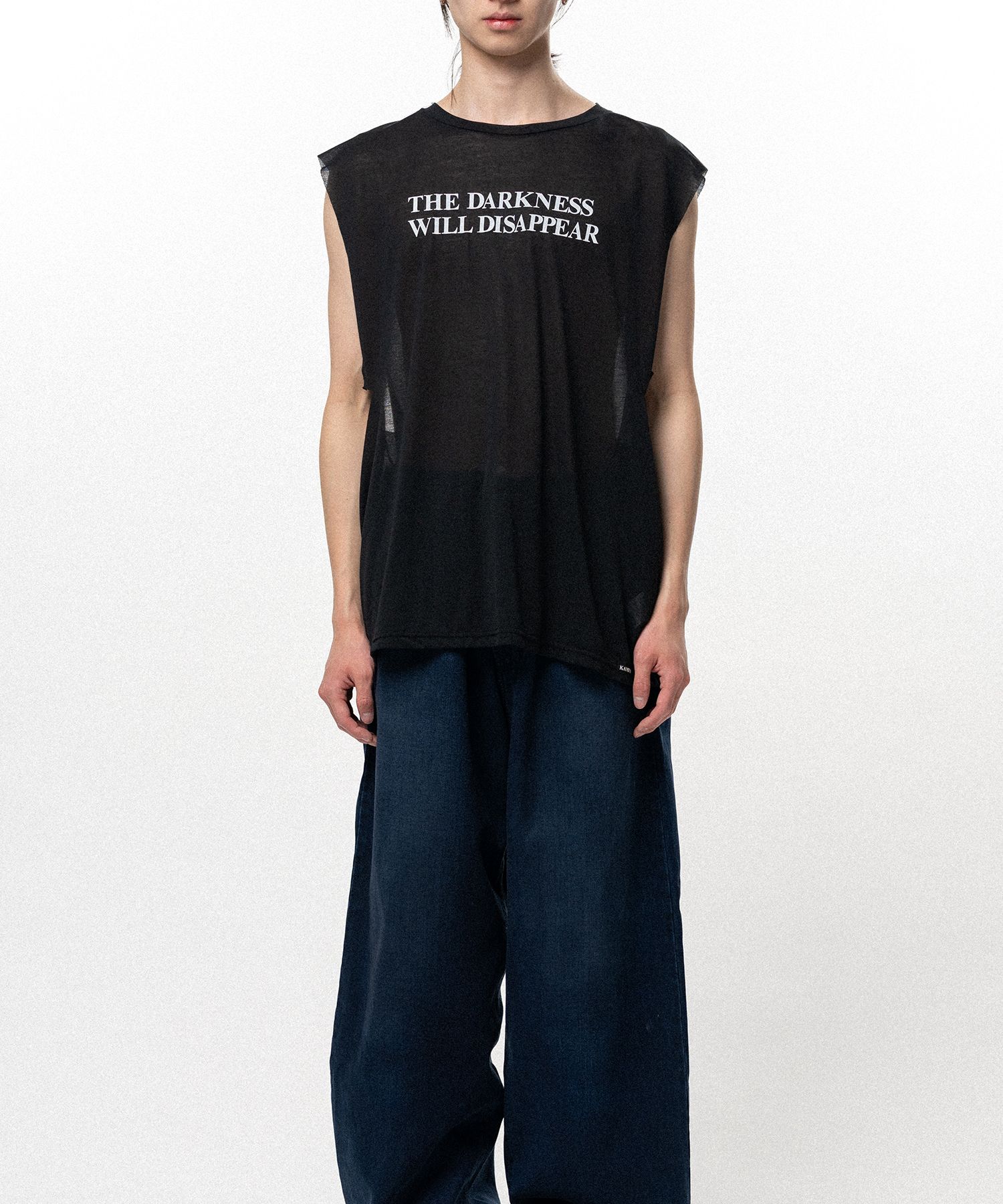 Typography Print Sheer Jersey Sleeveless T-shirt