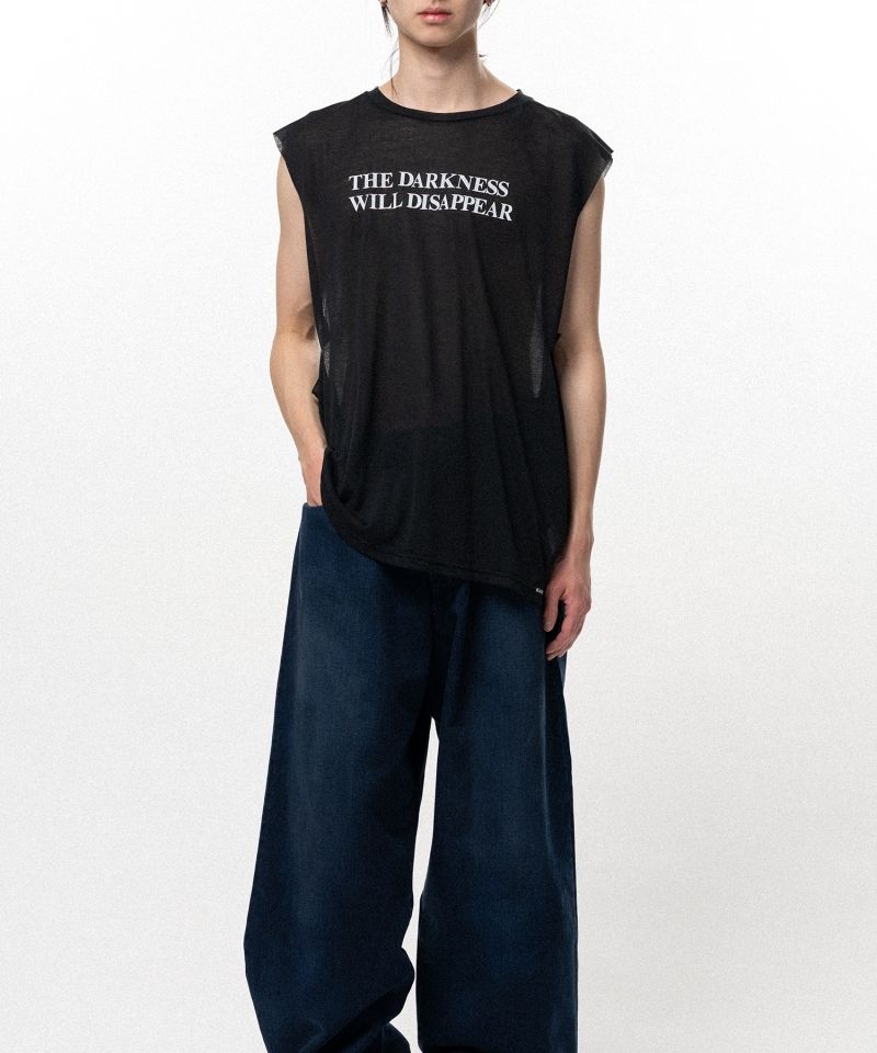 Typography Print Sheer Jersey Sleeveless T-shirt