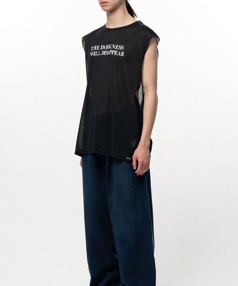 Typography Print Sheer Jersey Sleeveless T-shirt