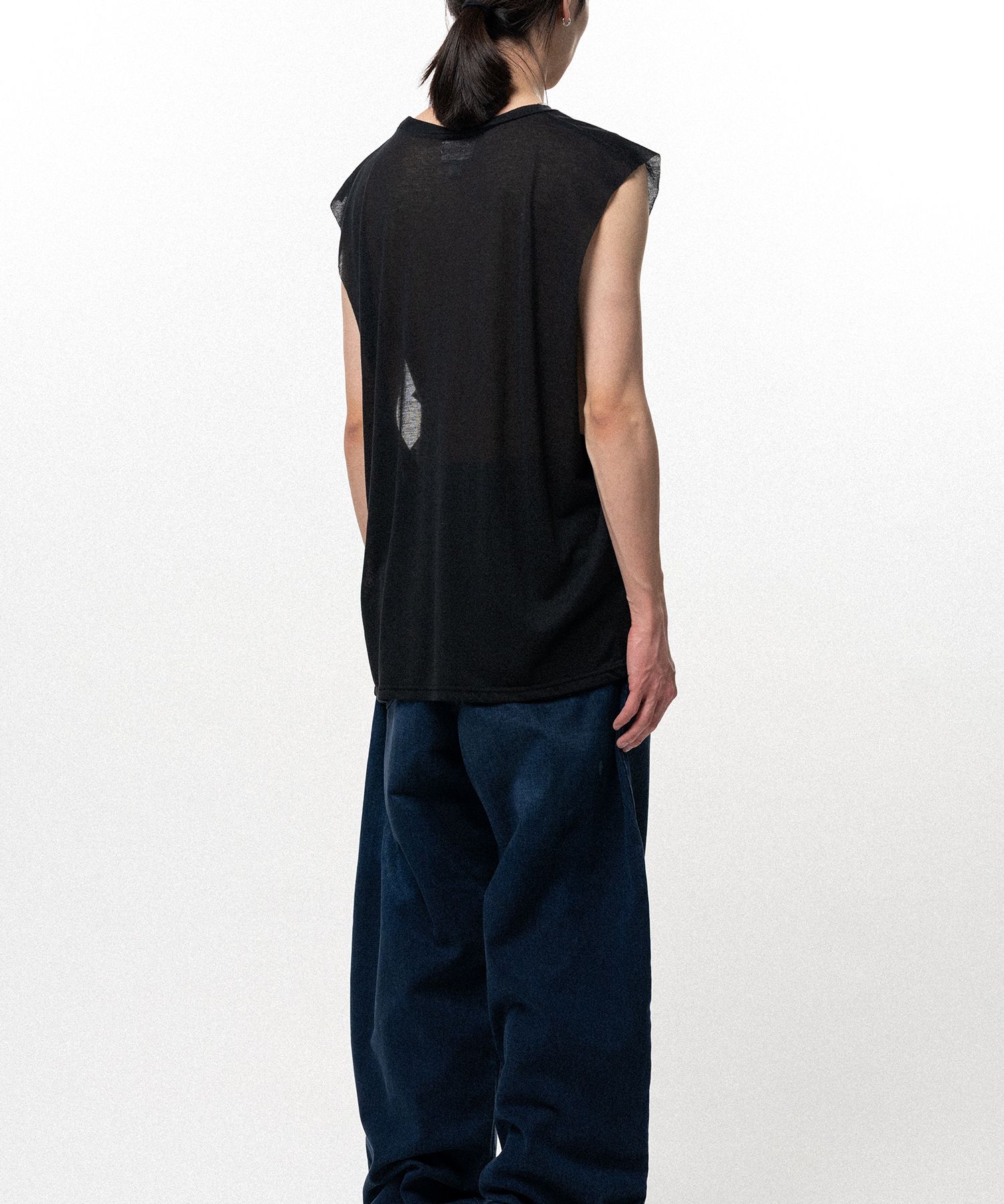 Typography Print Sheer Jersey Sleeveless T-shirt