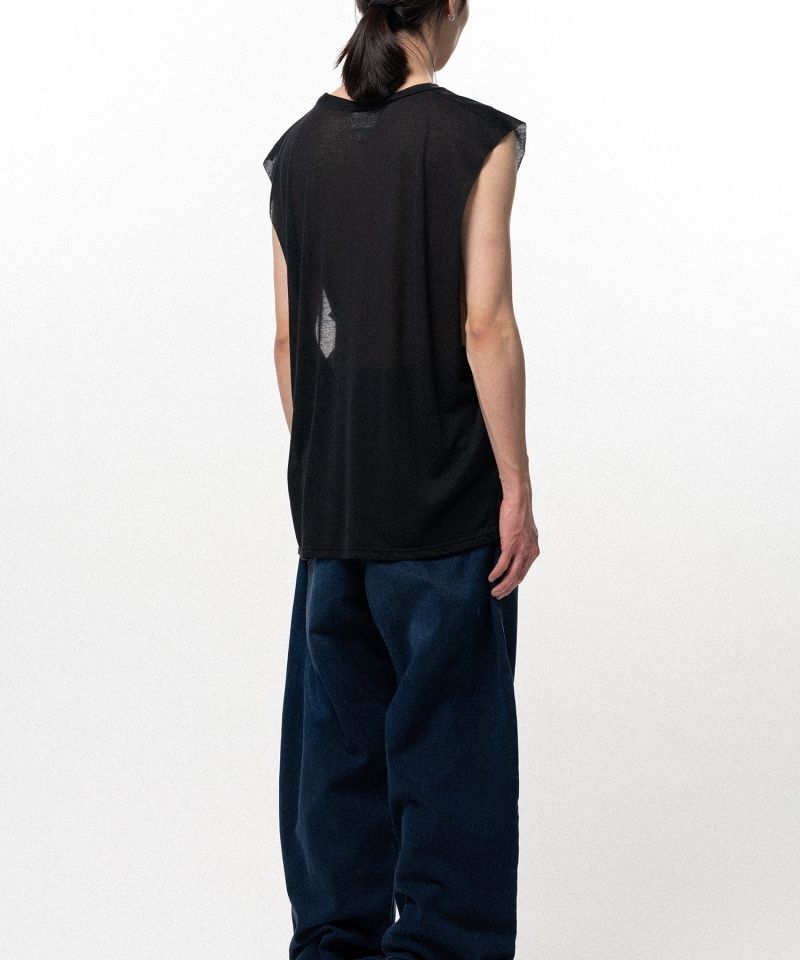 Typography Print Sheer Jersey Sleeveless T-shirt