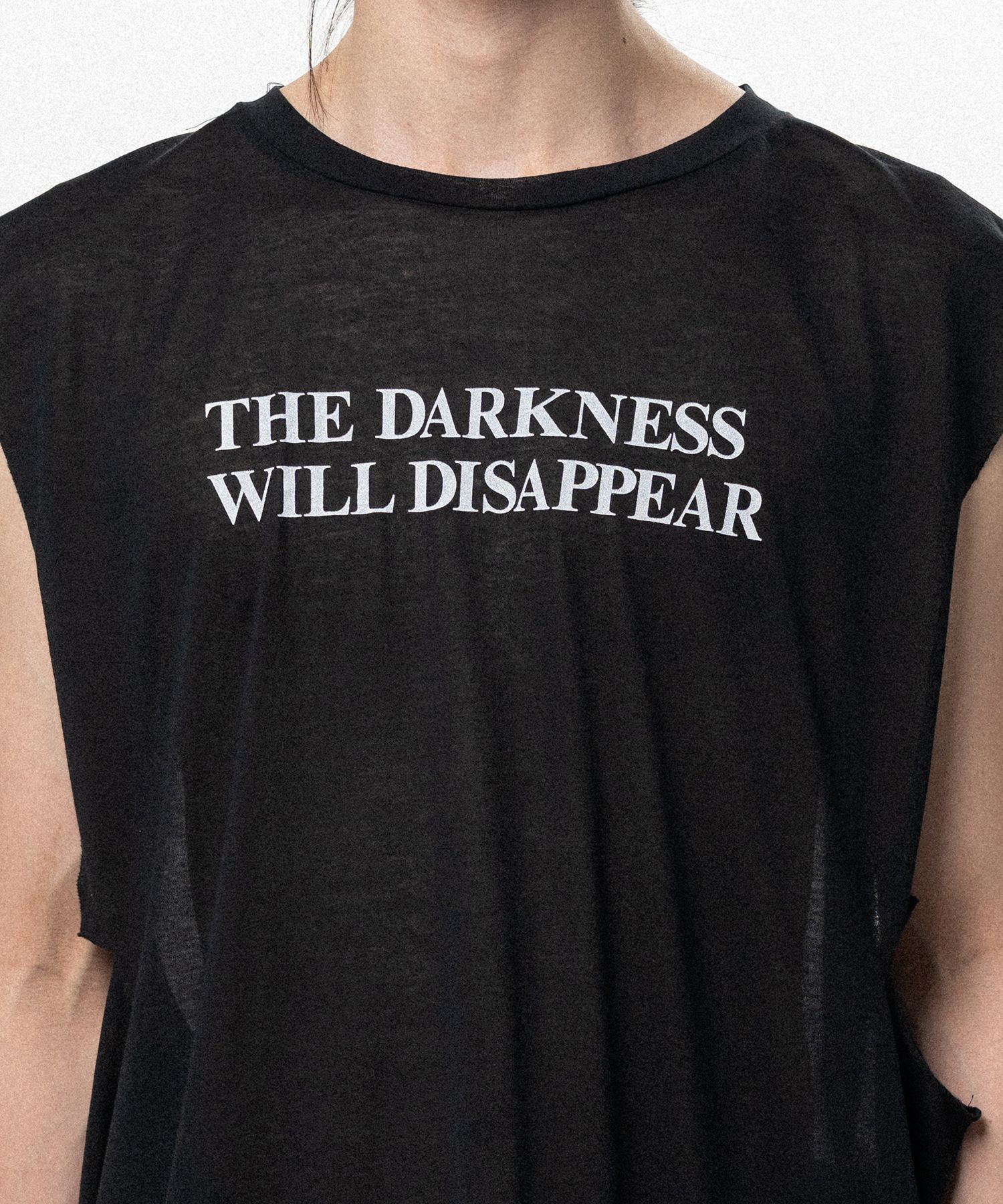 Typography Print Sheer Jersey Sleeveless T-shirt