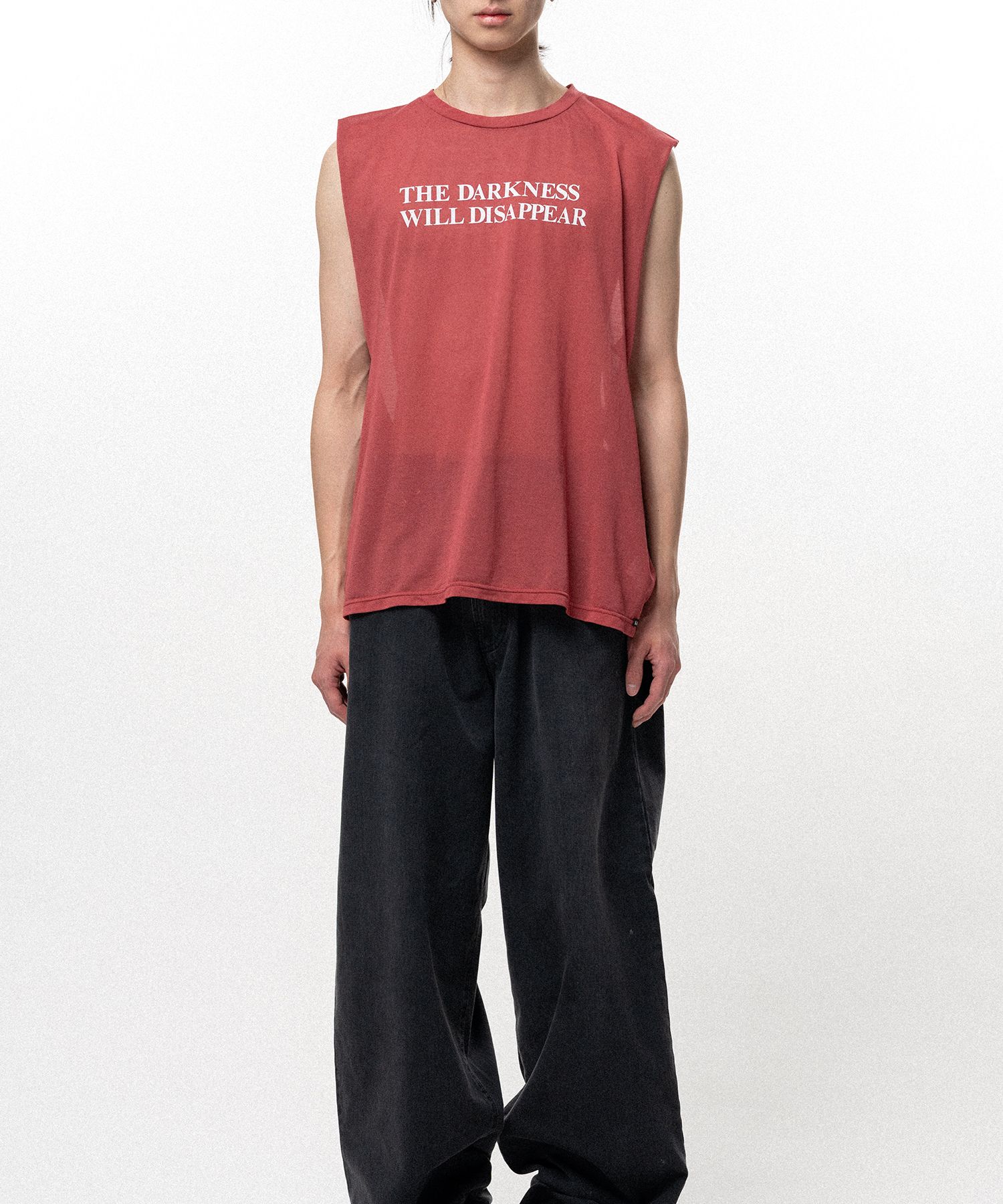 Typography Print Sheer Jersey Sleeveless T-shirt