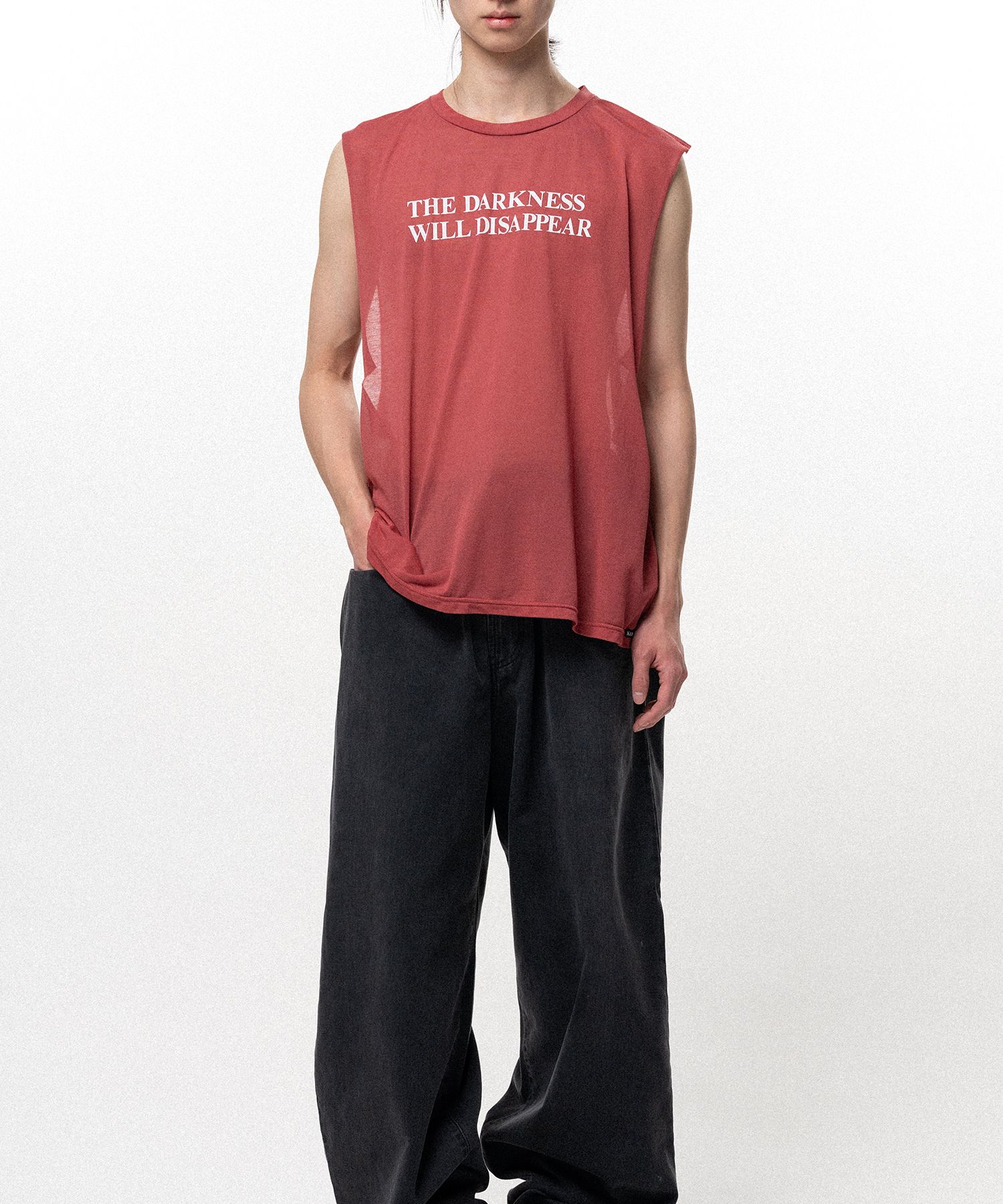 Typography Print Sheer Jersey Sleeveless T-shirt