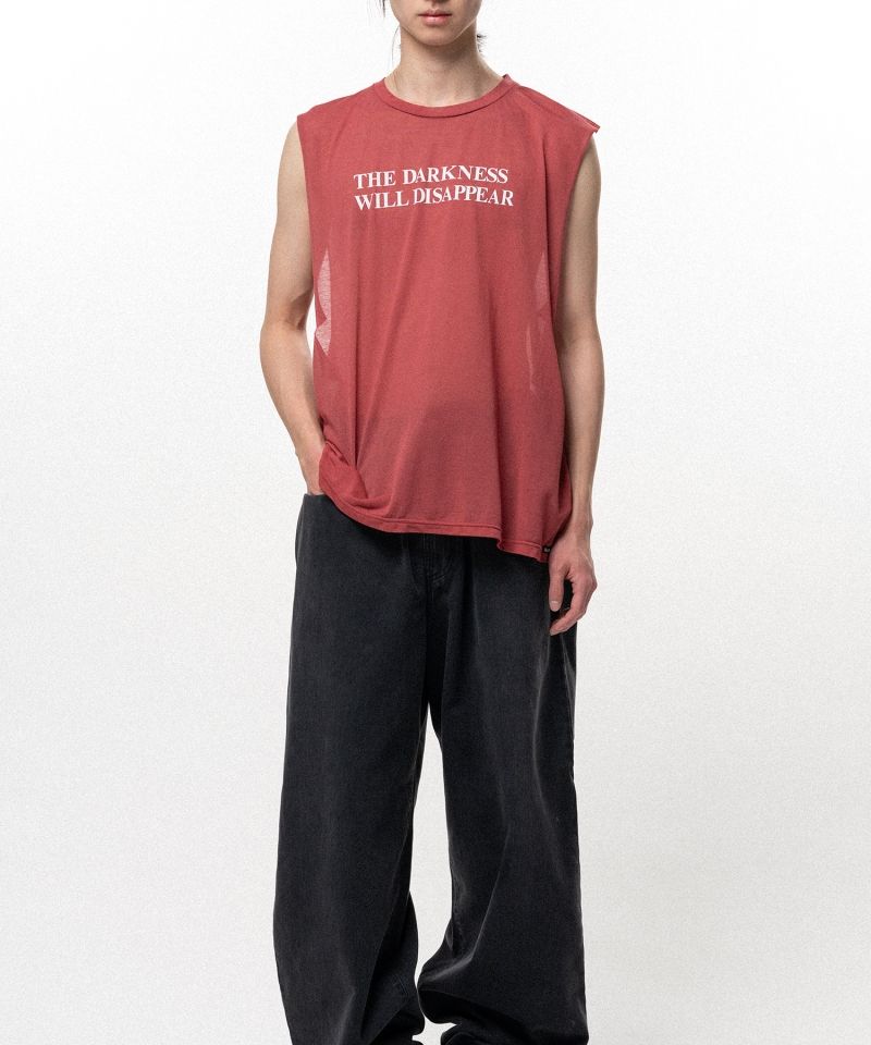 Typography Print Sheer Jersey Sleeveless T-shirt