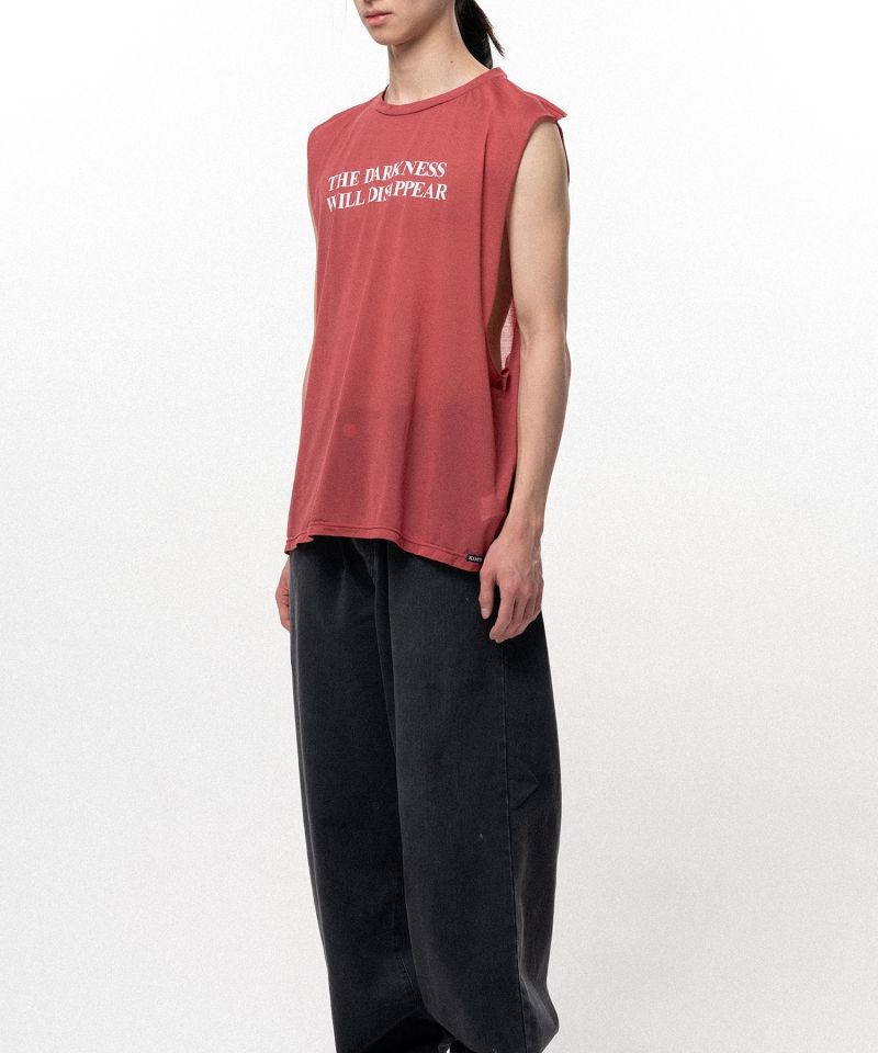 Typography Print Sheer Jersey Sleeveless T-shirt