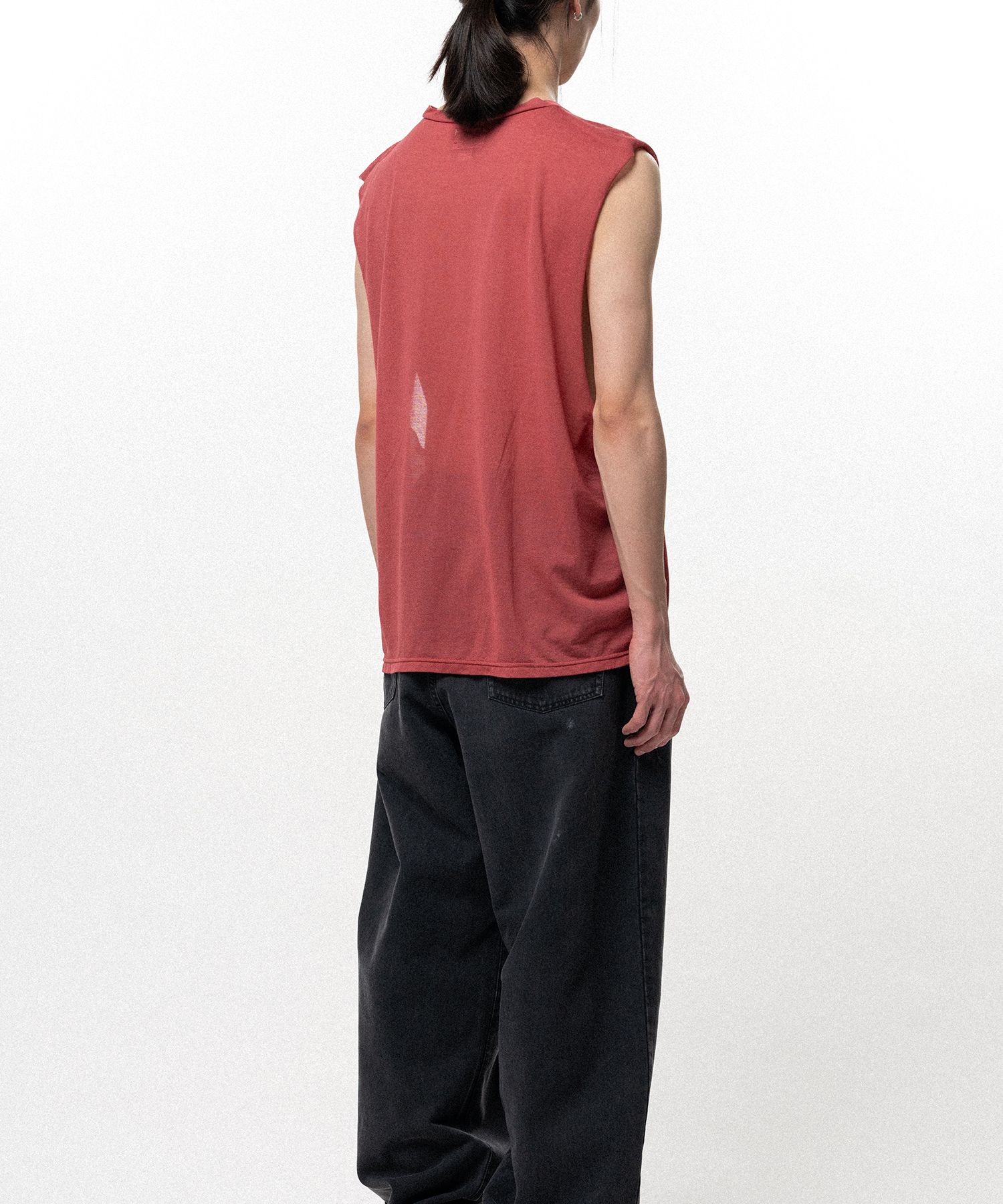 Typography Print Sheer Jersey Sleeveless T-shirt