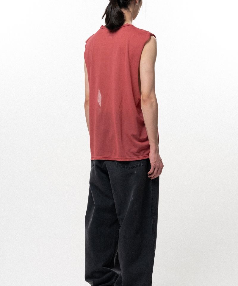 Typography Print Sheer Jersey Sleeveless T-shirt