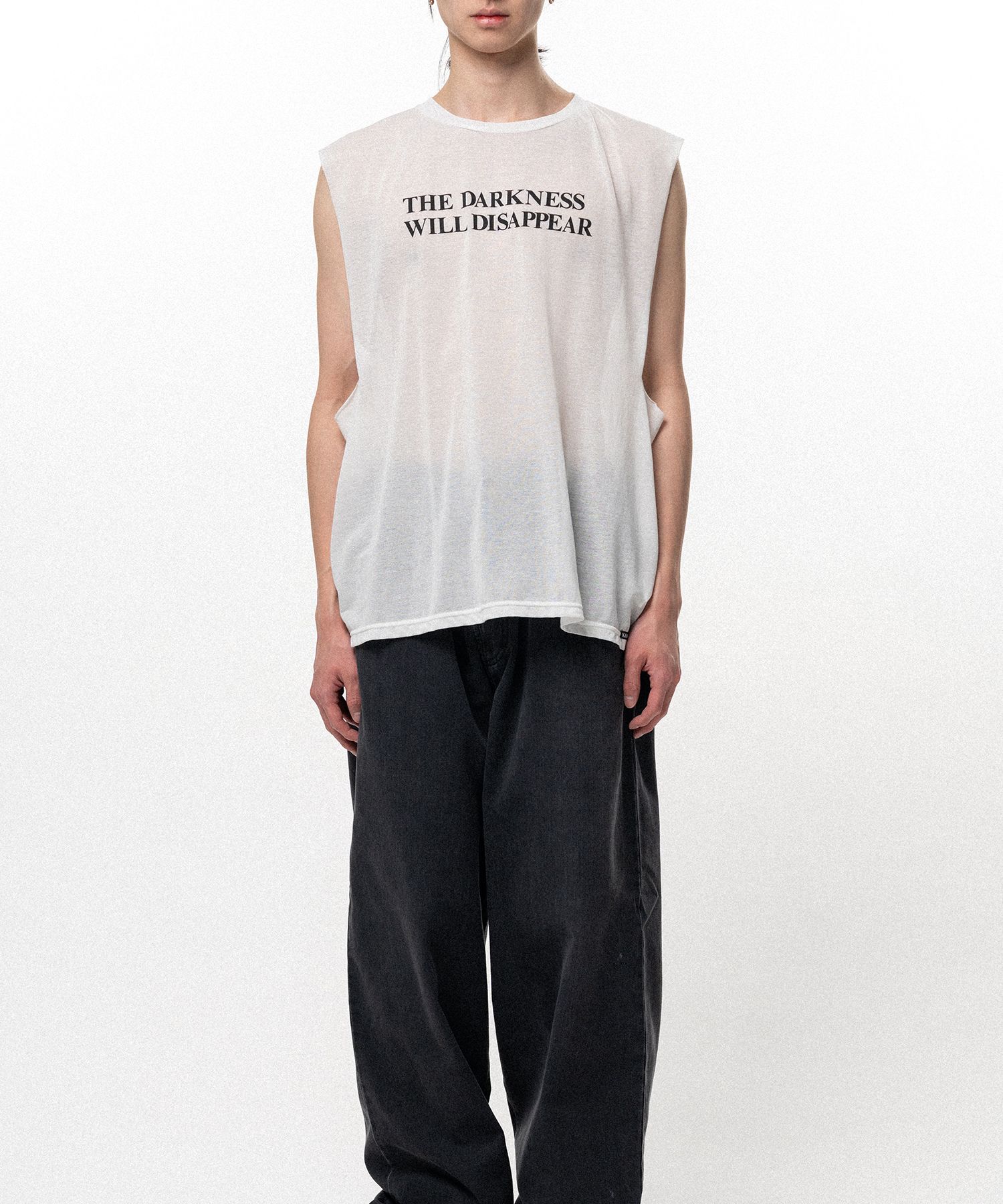 Typography Print Sheer Jersey Sleeveless T-shirt