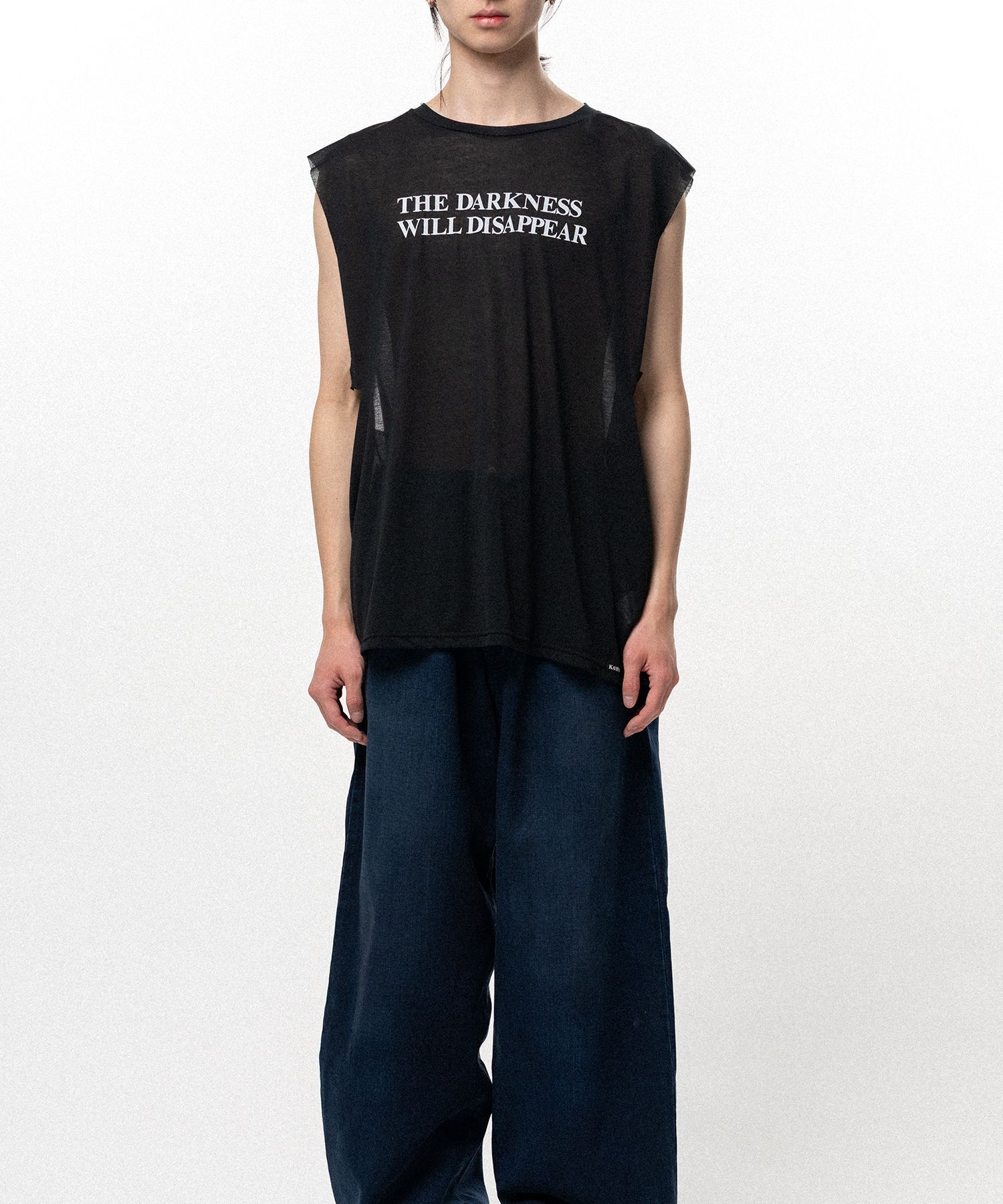 Typography Print Sheer Jersey Sleeveless T-shirt