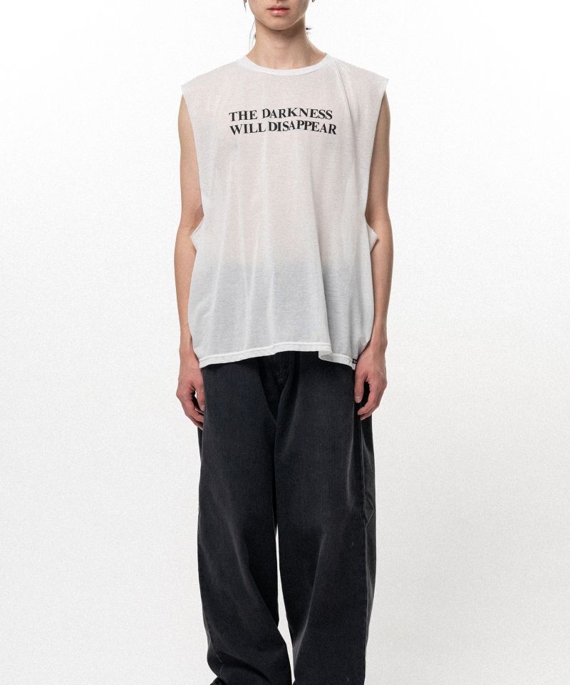 Typography Print Sheer Jersey Sleeveless T-shirt