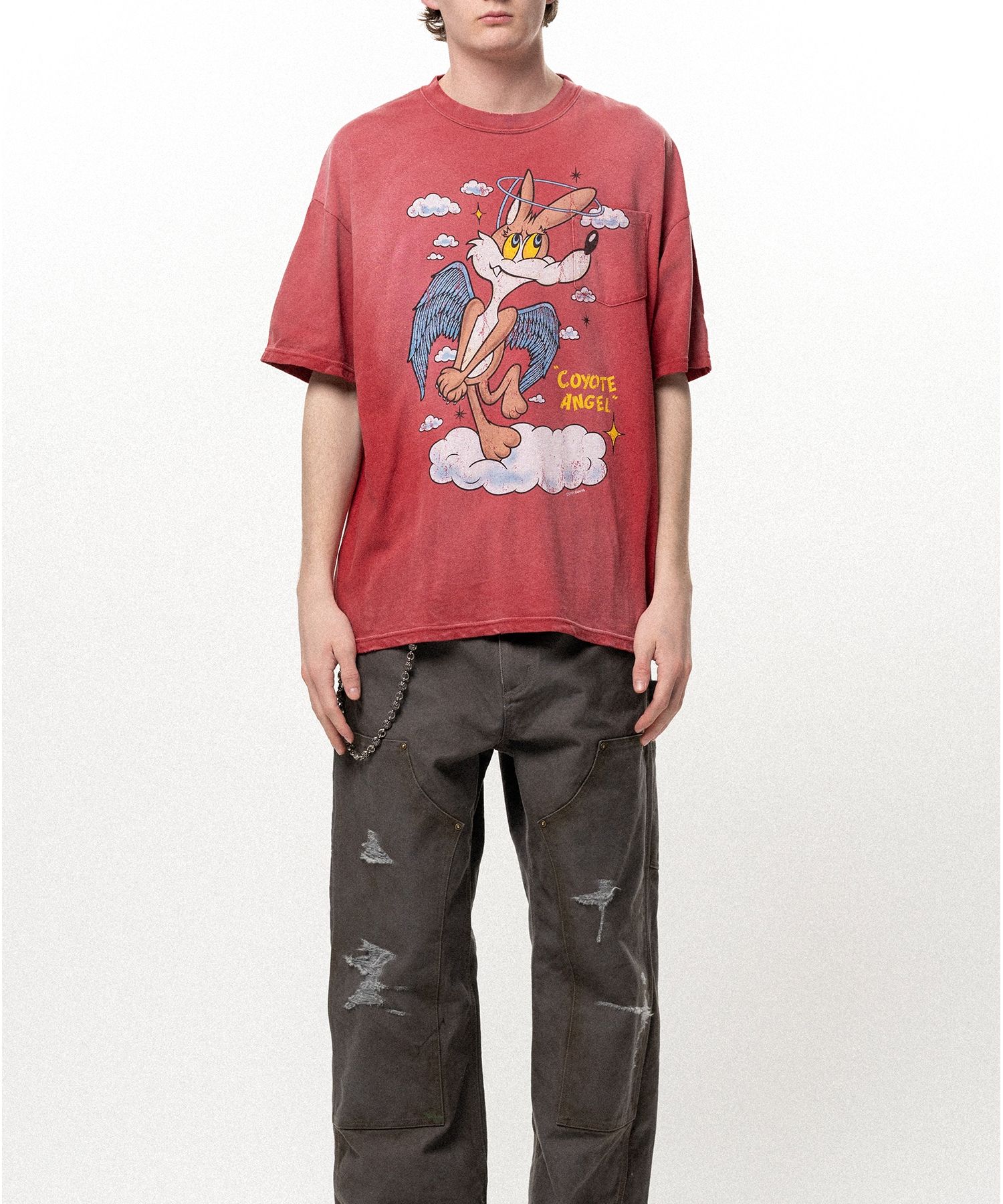 "COYOTE ANGEL" Distressed Pocket T-shirt