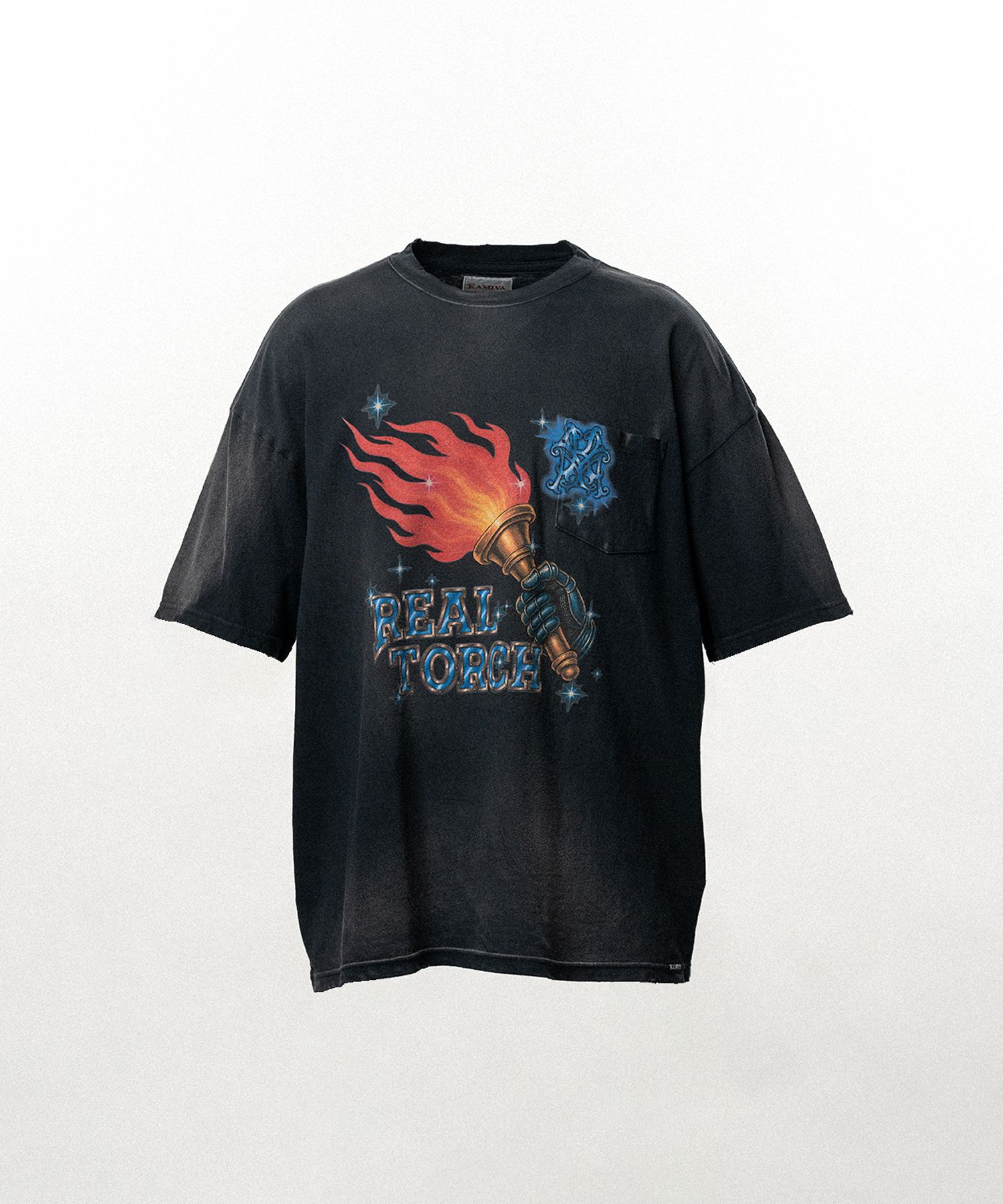 "REAL TORCH" Distressed Pocket T-shirt