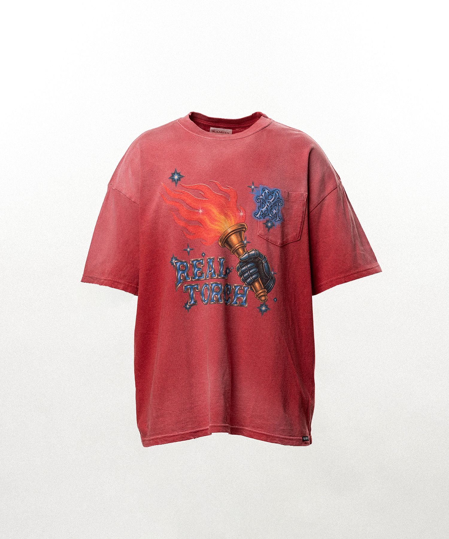 "REAL TORCH" Distressed Pocket T-shirt