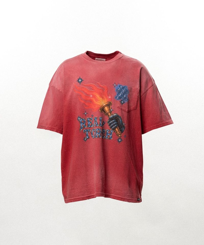 "REAL TORCH" Distressed Pocket T-shirt